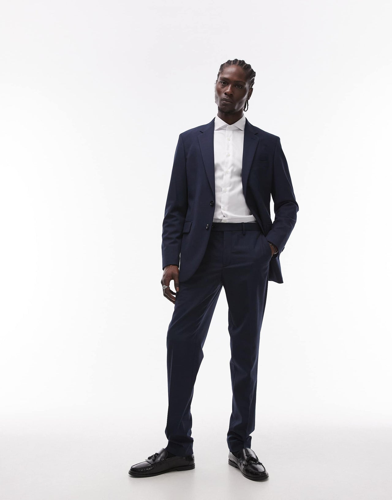 Mango herringbone blazer co-ord in navy
