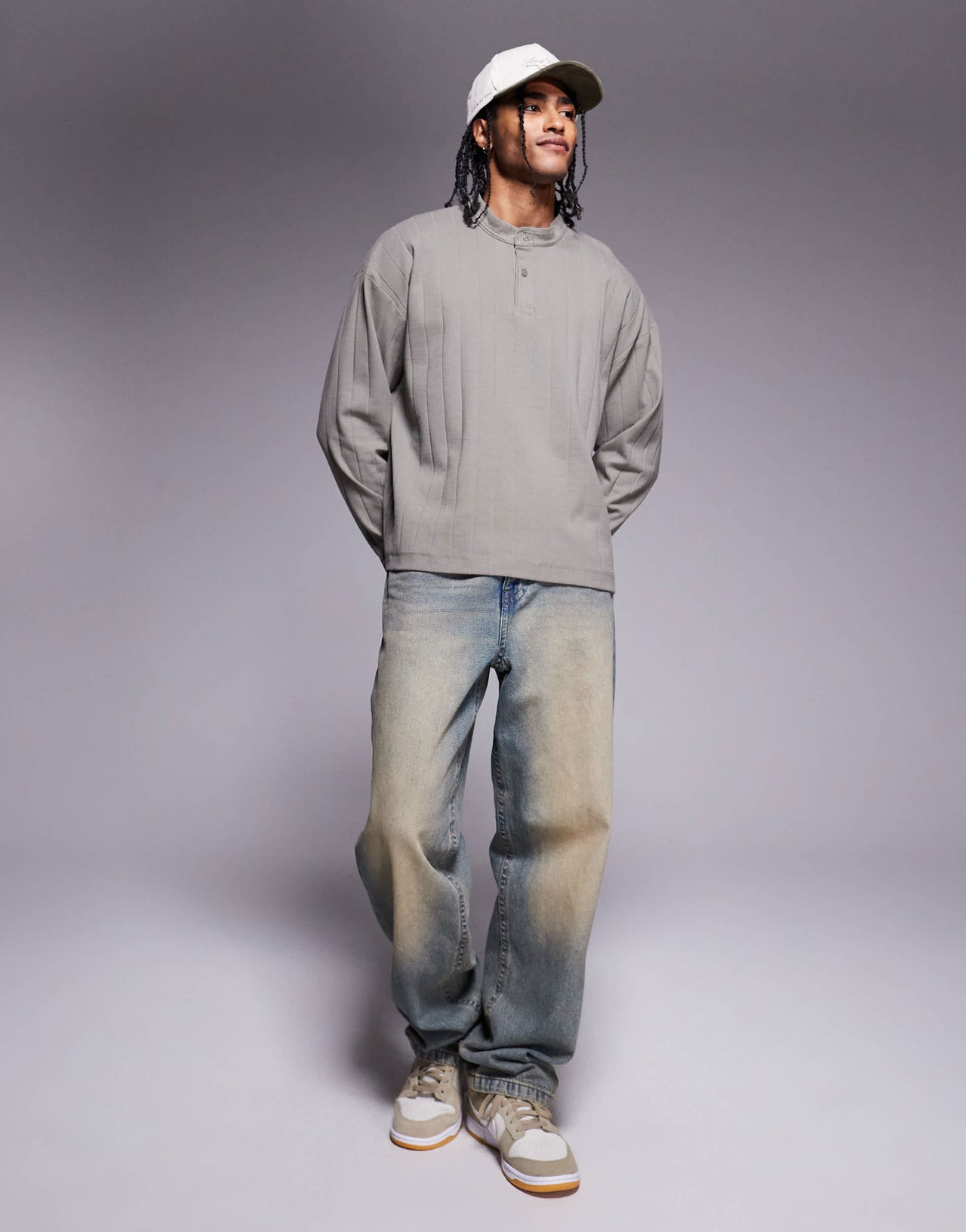 ASOS DESIGN oversized boxy long sleeve t-shirt in khaki textured rib