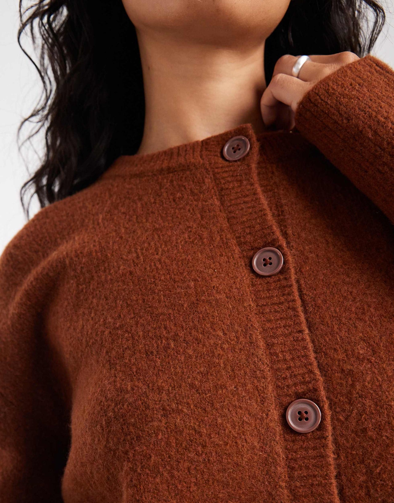 ASOS DESIGN boxy crew neck cardigan with side split detail in toffee