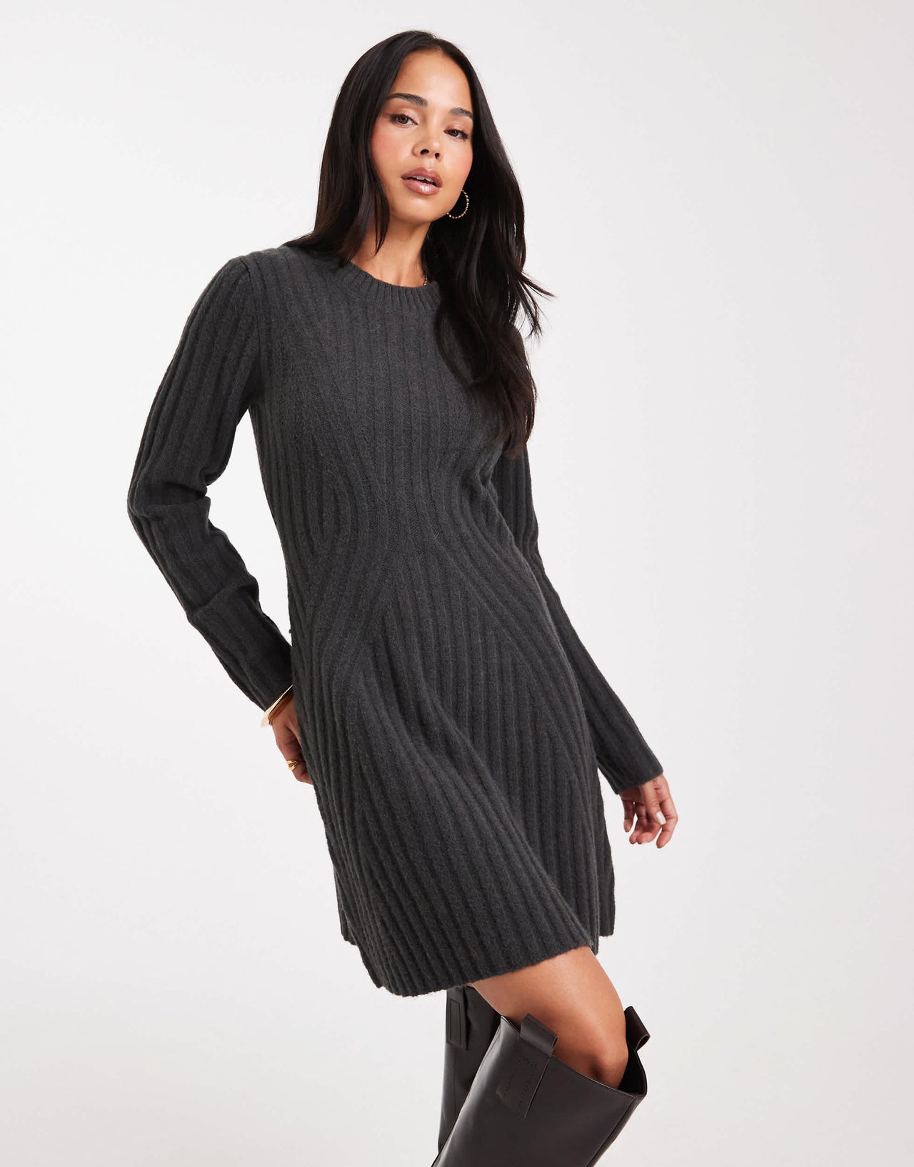 ASOS DESIGN knitted structured mini dress in grey