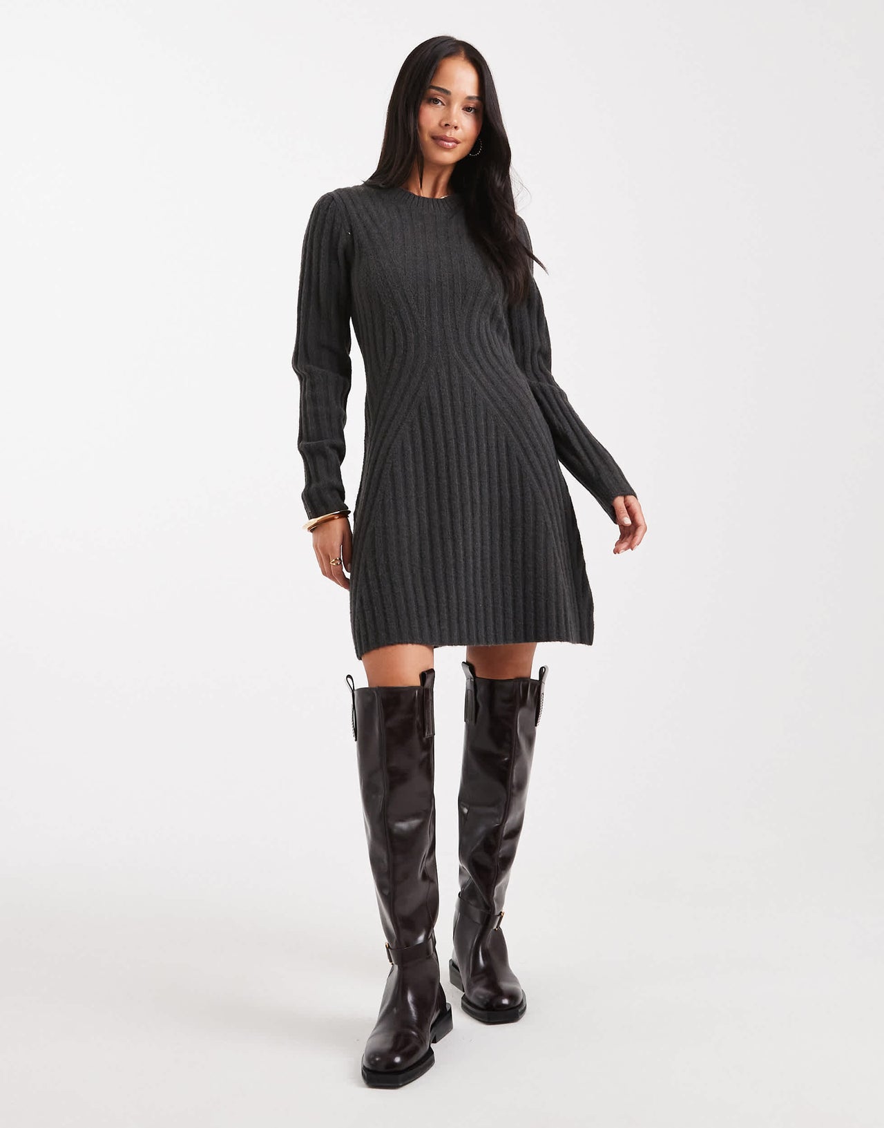 ASOS DESIGN knitted structured mini dress in grey