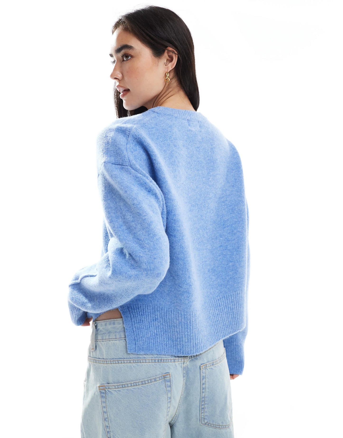 ASOS DESIGN boxy crew neck jumper with side split detail in blue