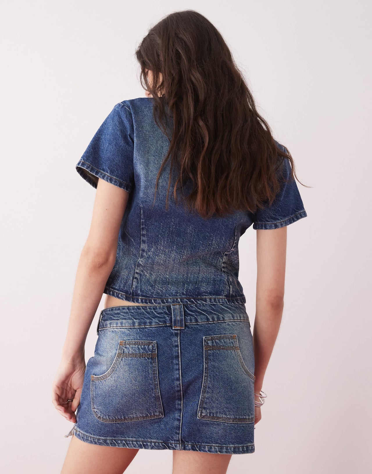 COLLUSION festival denim mini skirt co ord with pocket details in vintage wash