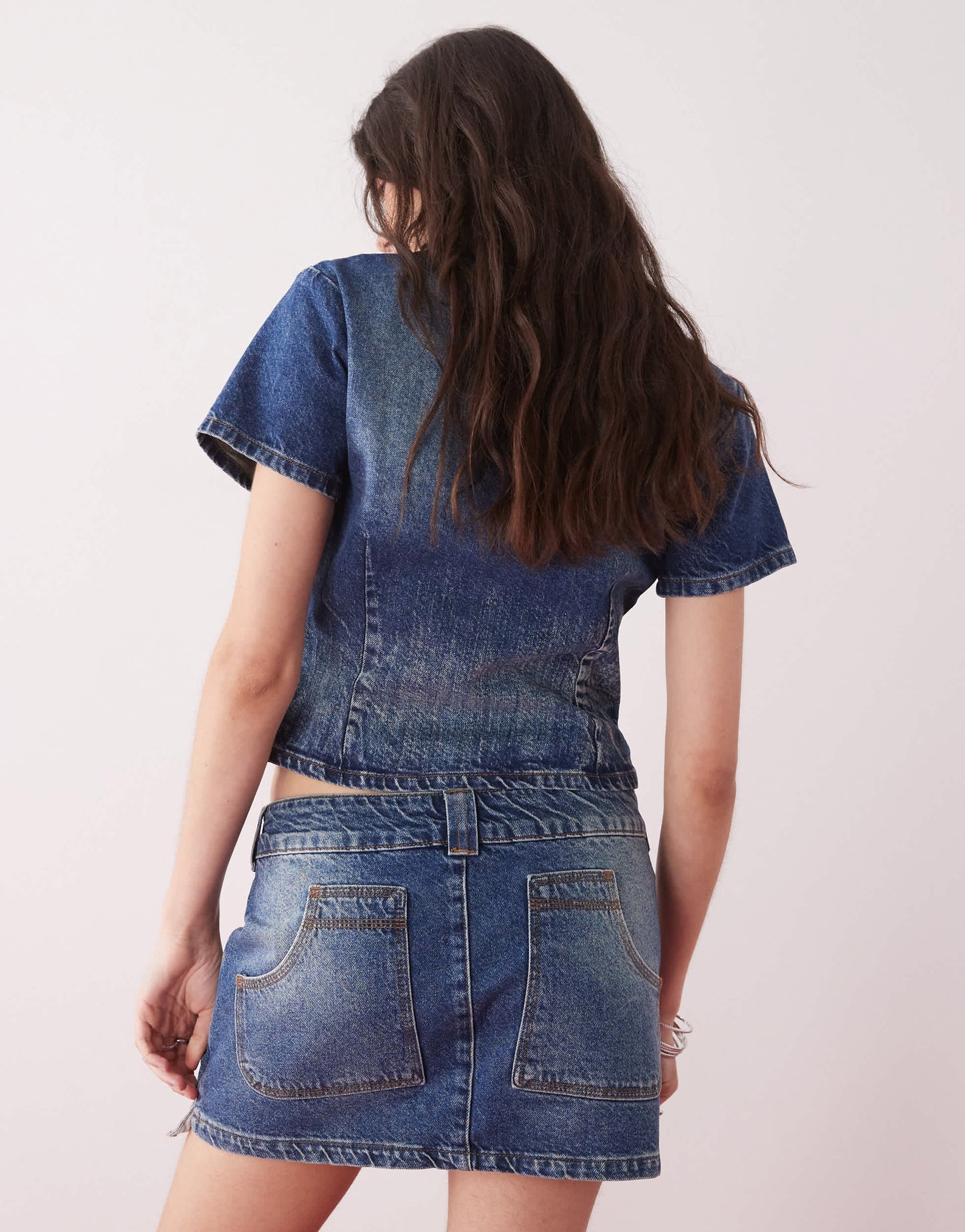 COLLUSION festival denim mini skirt co ord with pocket details in vintage wash