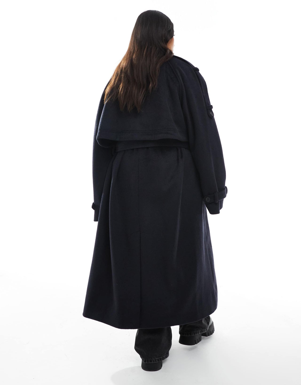 ASOS DESIGN Curve brushed longline funnel neck trench coat in navy