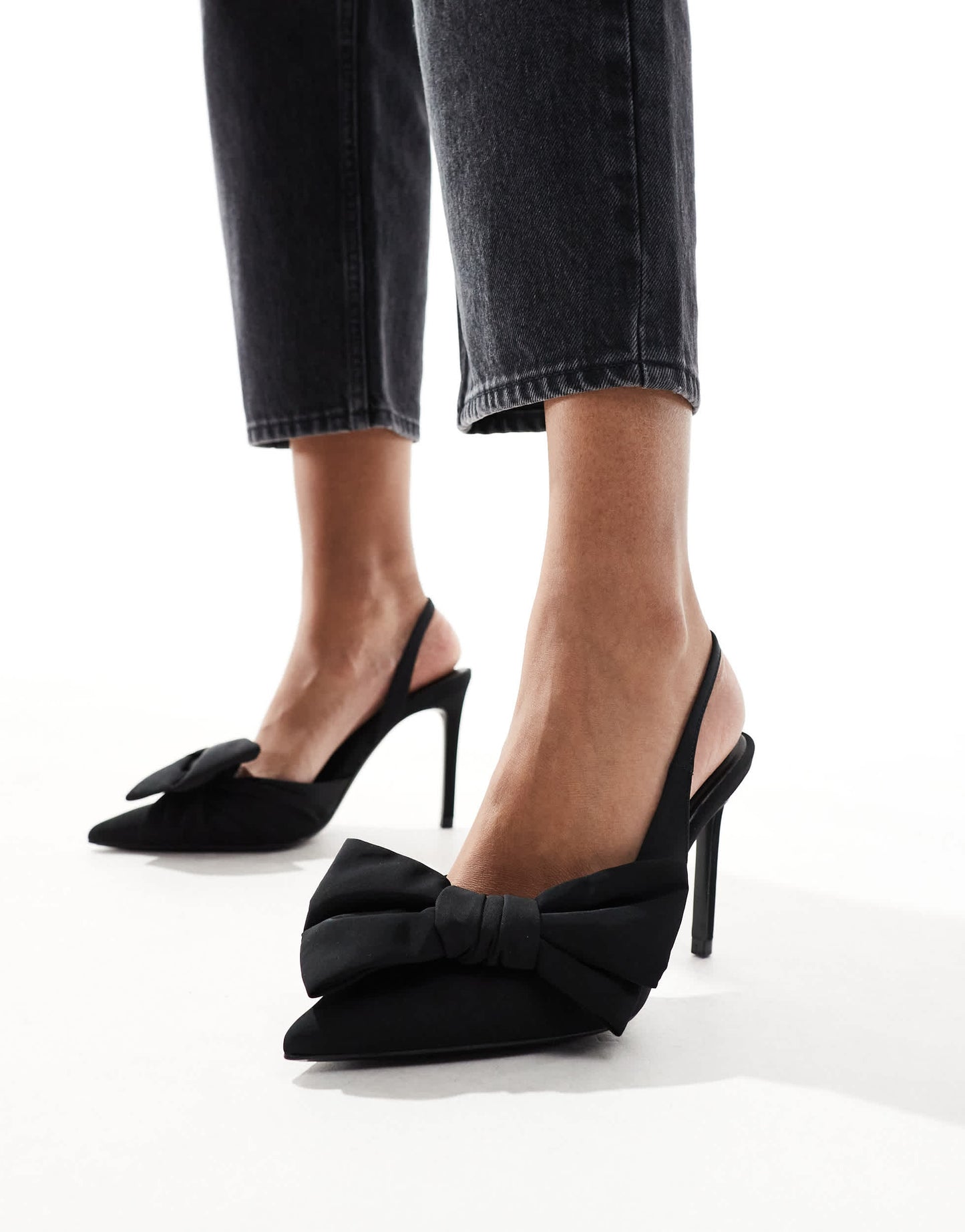 Stradivarius bow slingback heels in black