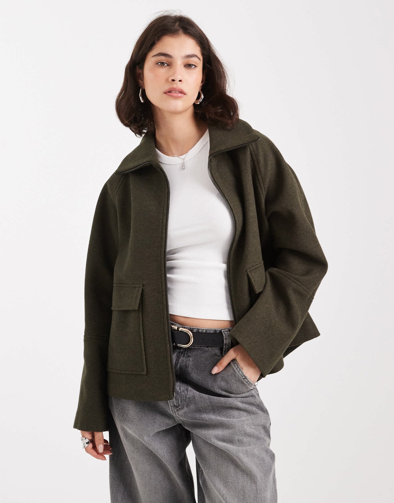 ASOS DESIGN formal pocket detail harrington coat in khaki