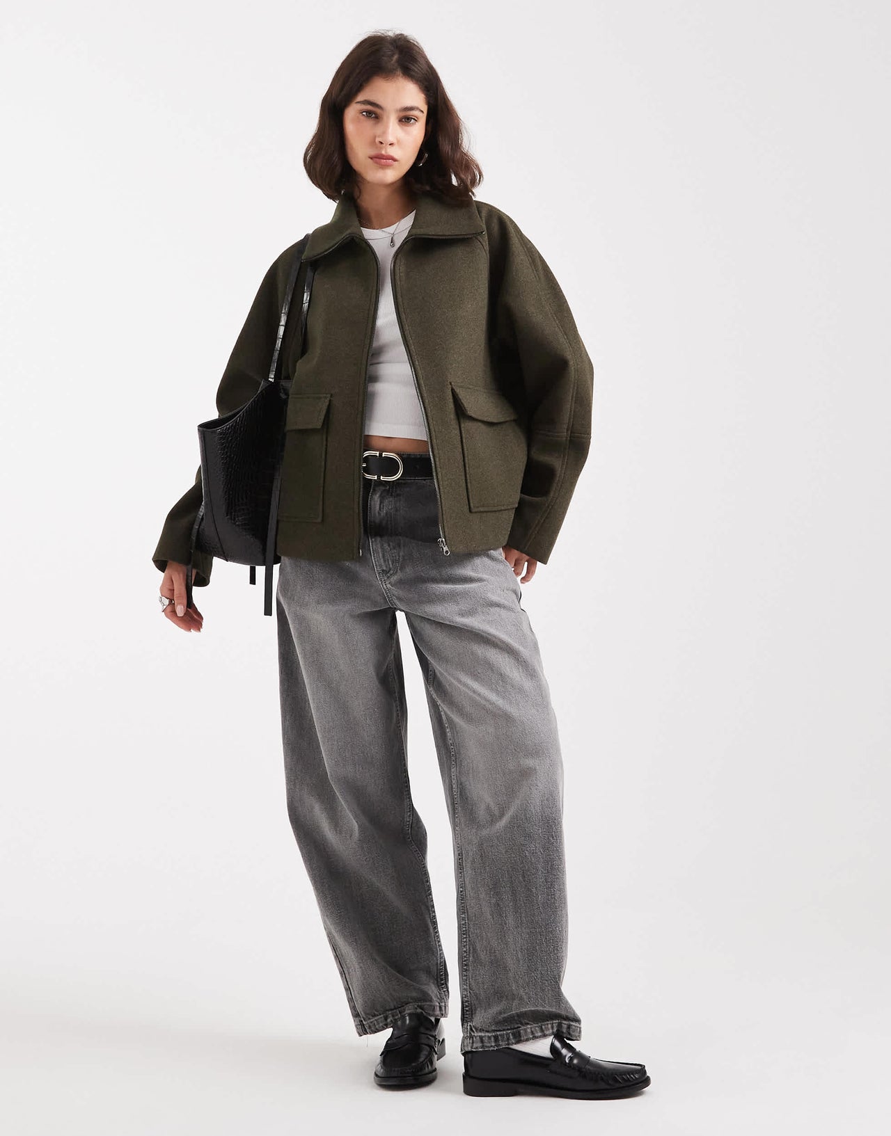 ASOS DESIGN formal pocket detail harrington coat in khaki
