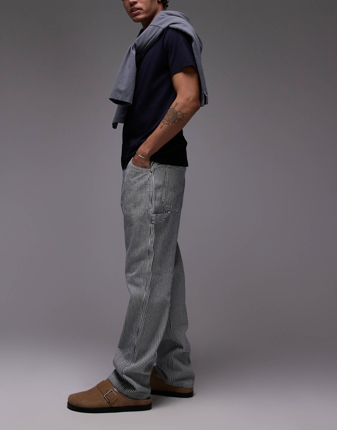 Dickies garyville regular fit hickory stipe trousers in blue