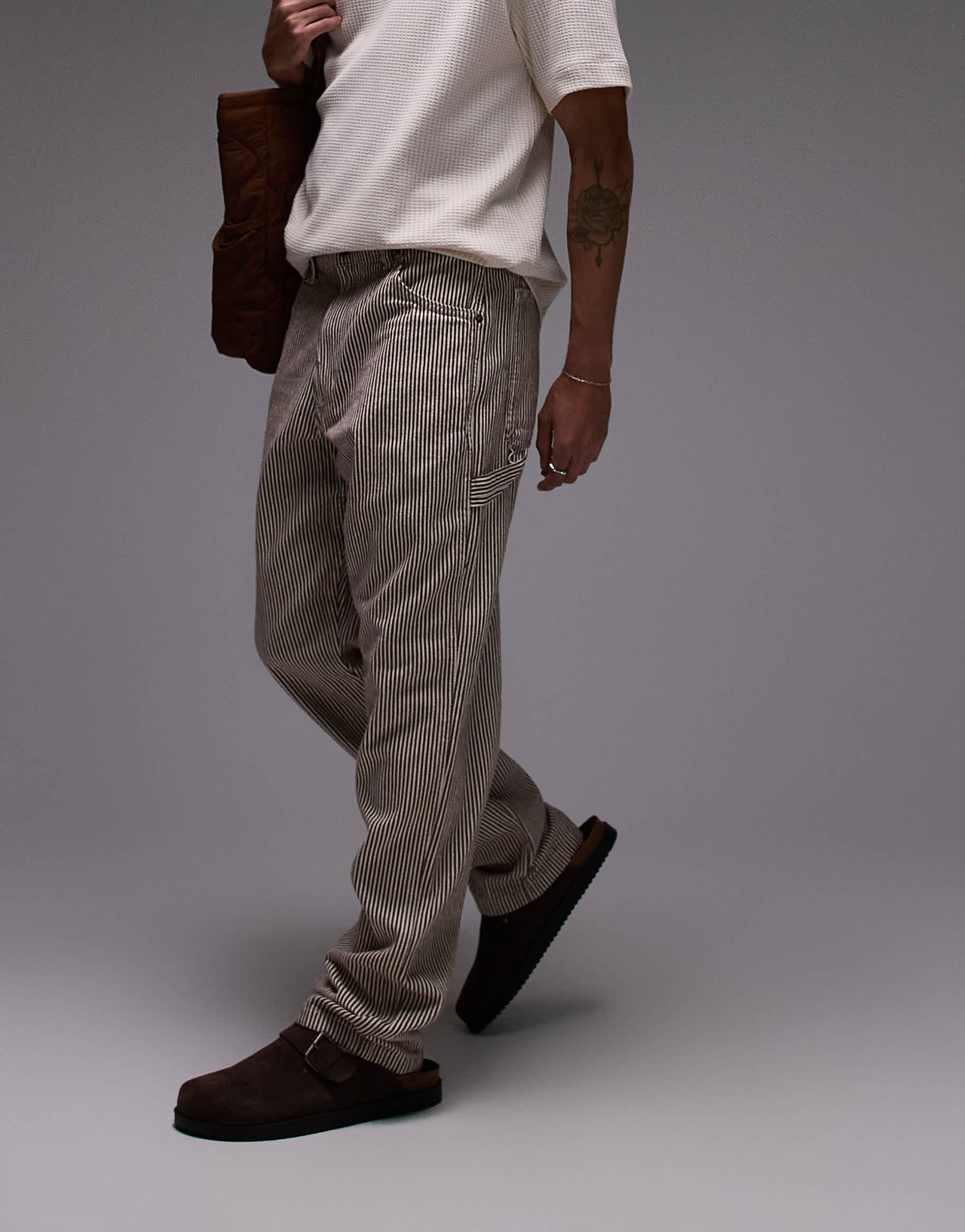 Dickies garyville regular fit hickory stripe trousers in cappuccino brown