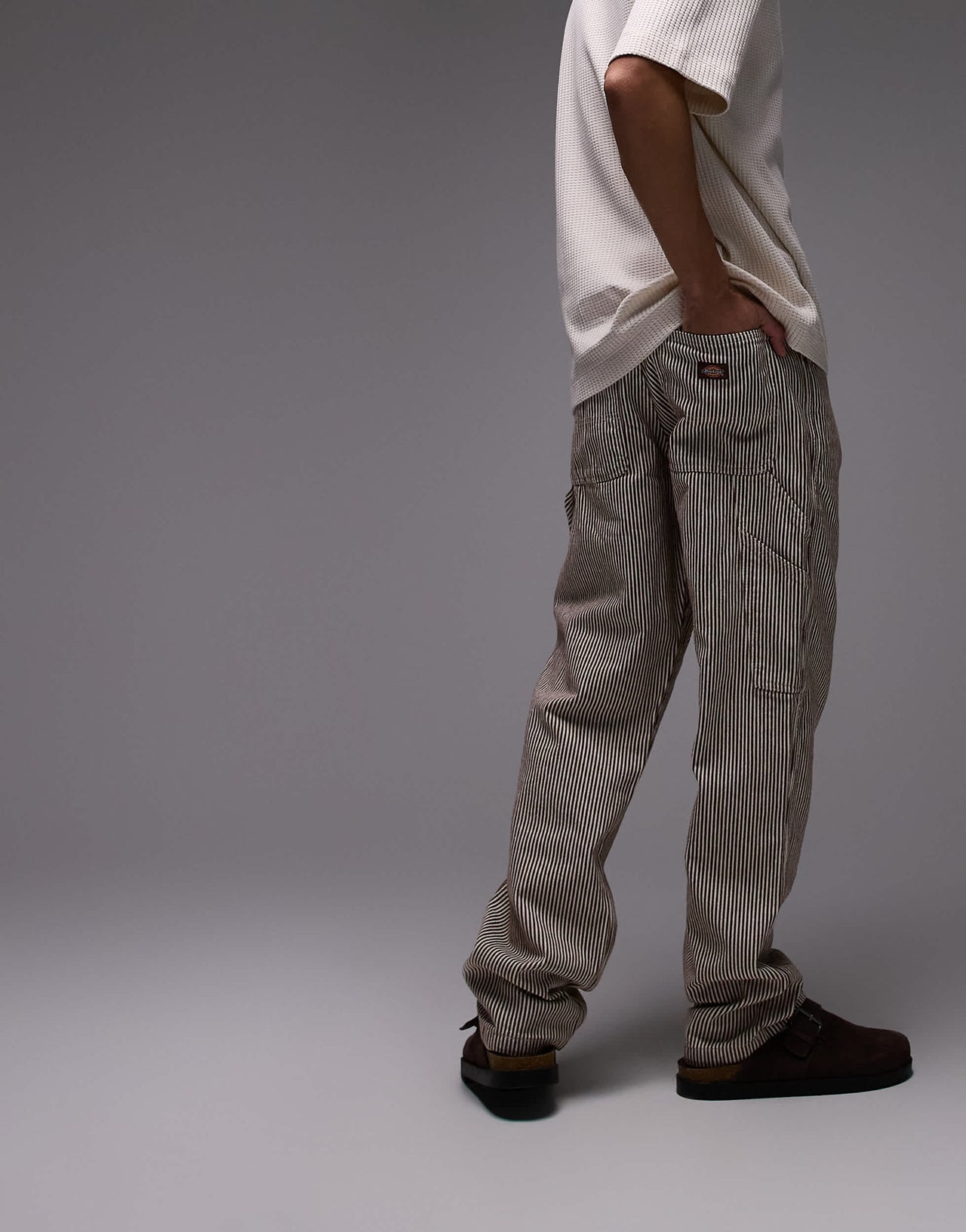 Dickies garyville regular fit hickory stripe trousers in cappuccino brown