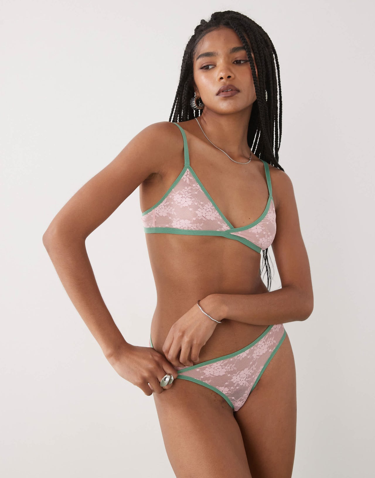 Motel sarpa contrast edge lace briefs in pink and green