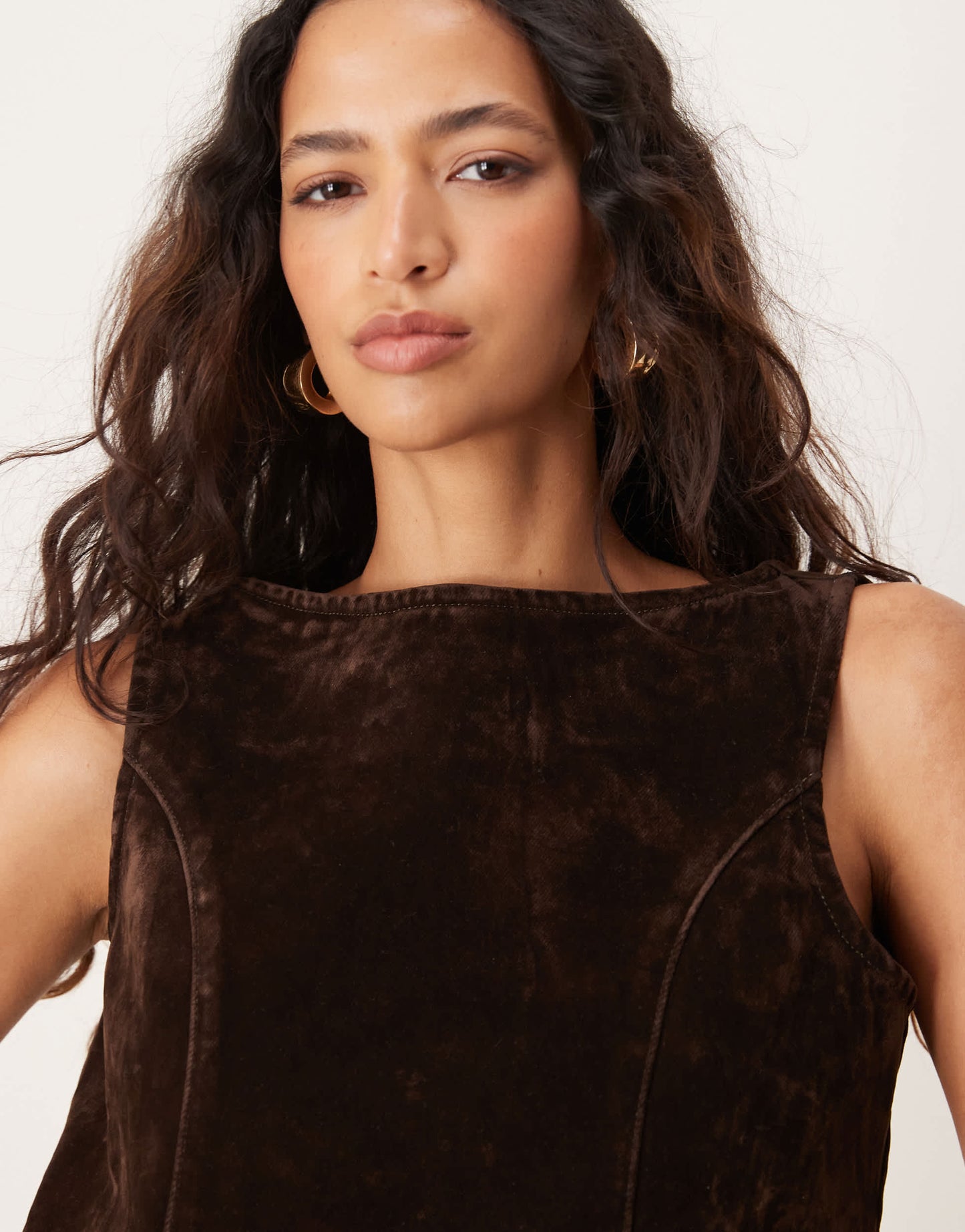 ASOS DESIGN shift dress in brown flocked denim