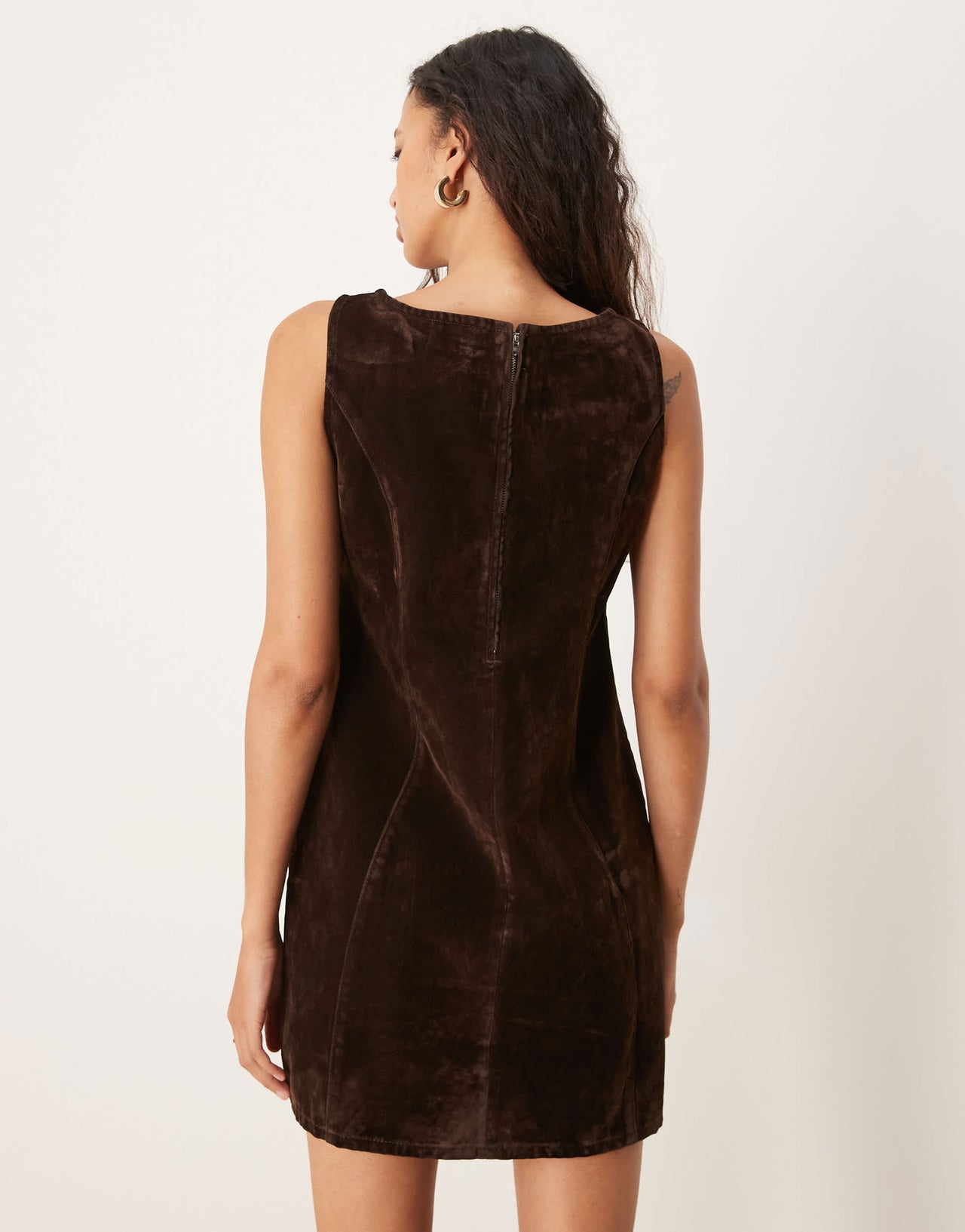 ASOS DESIGN shift dress in brown flocked denim