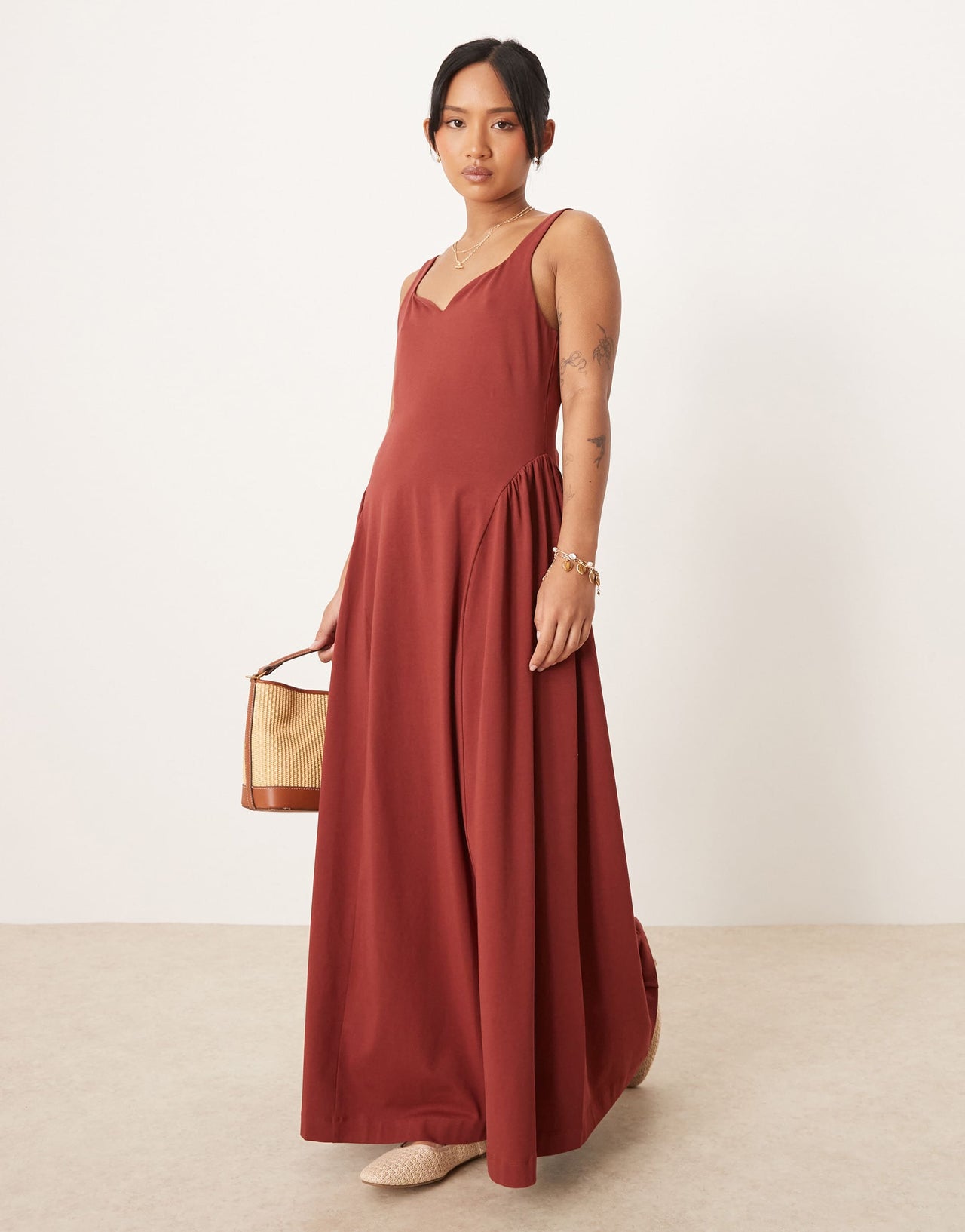 ASOS DESIGN Petite summer maxi dress with full skirt in rust