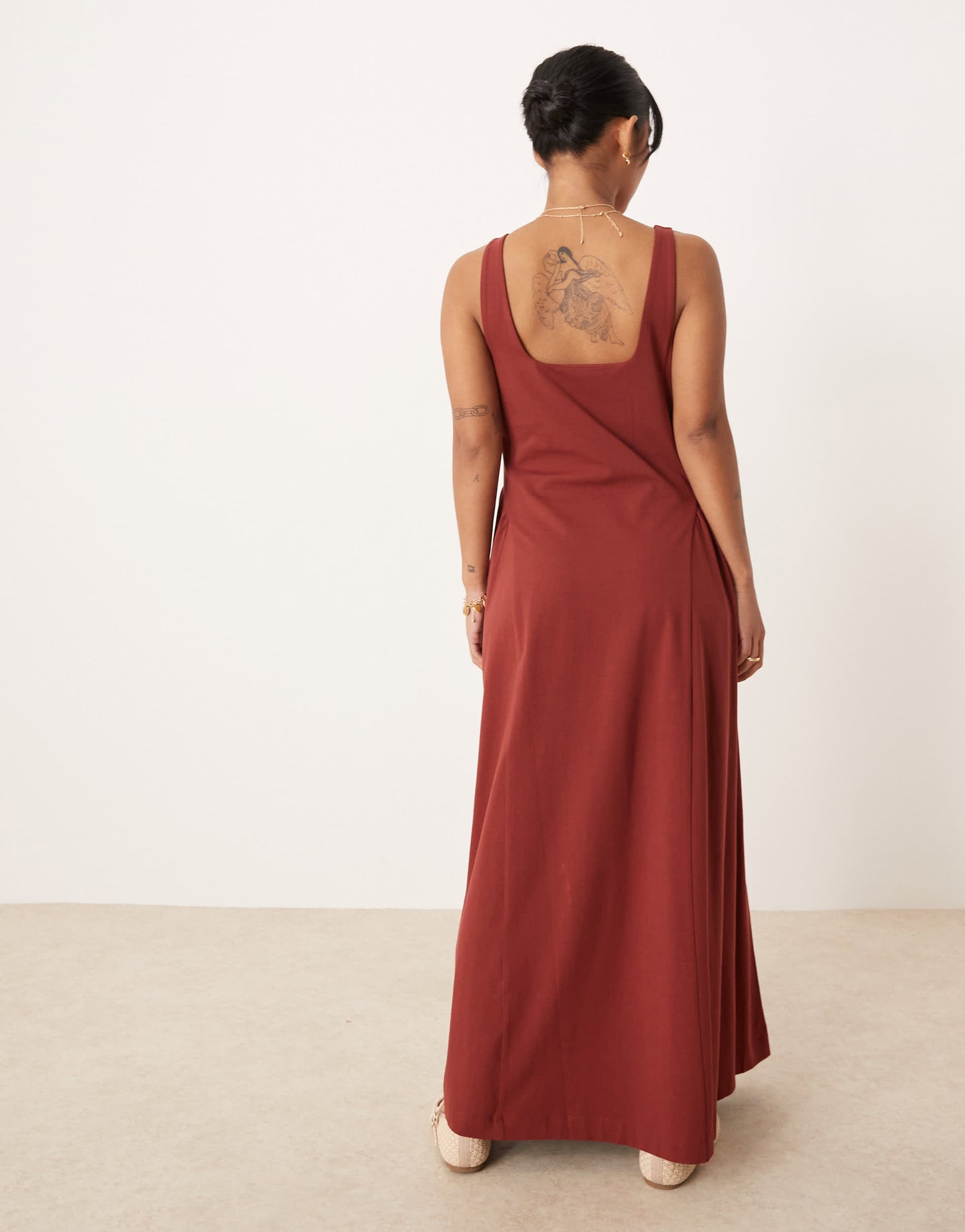 ASOS DESIGN Petite summer maxi dress with full skirt in rust