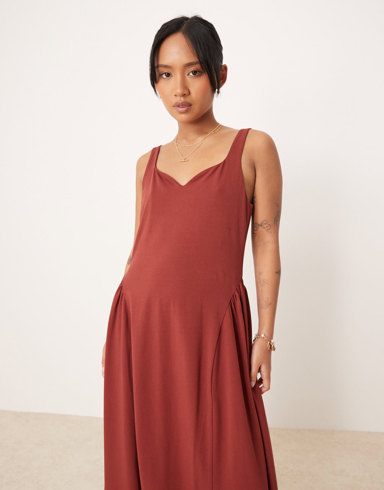 ASOS DESIGN Petite summer maxi dress with full skirt in rust