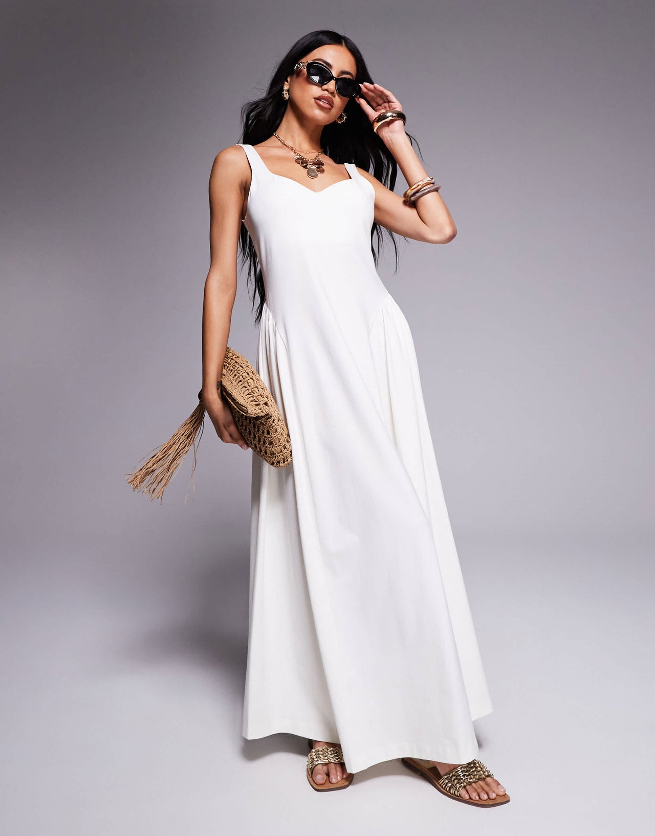 ASOS DESIGN summer maxi dress with full skirt in off white