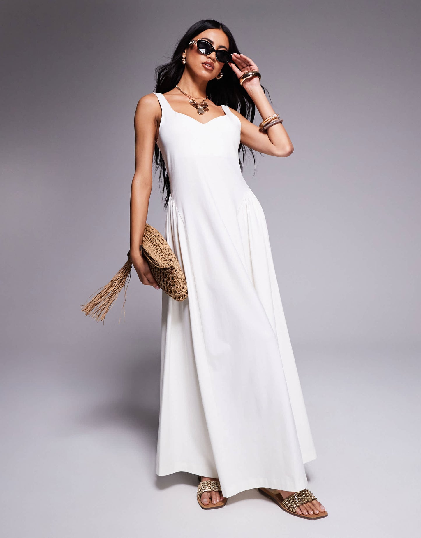 ASOS DESIGN summer maxi dress with full skirt in off white