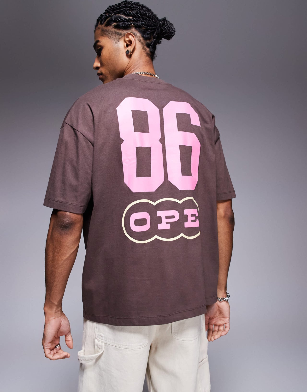 ASOS DESIGN oversized t-shirt wit sports graphic in brown