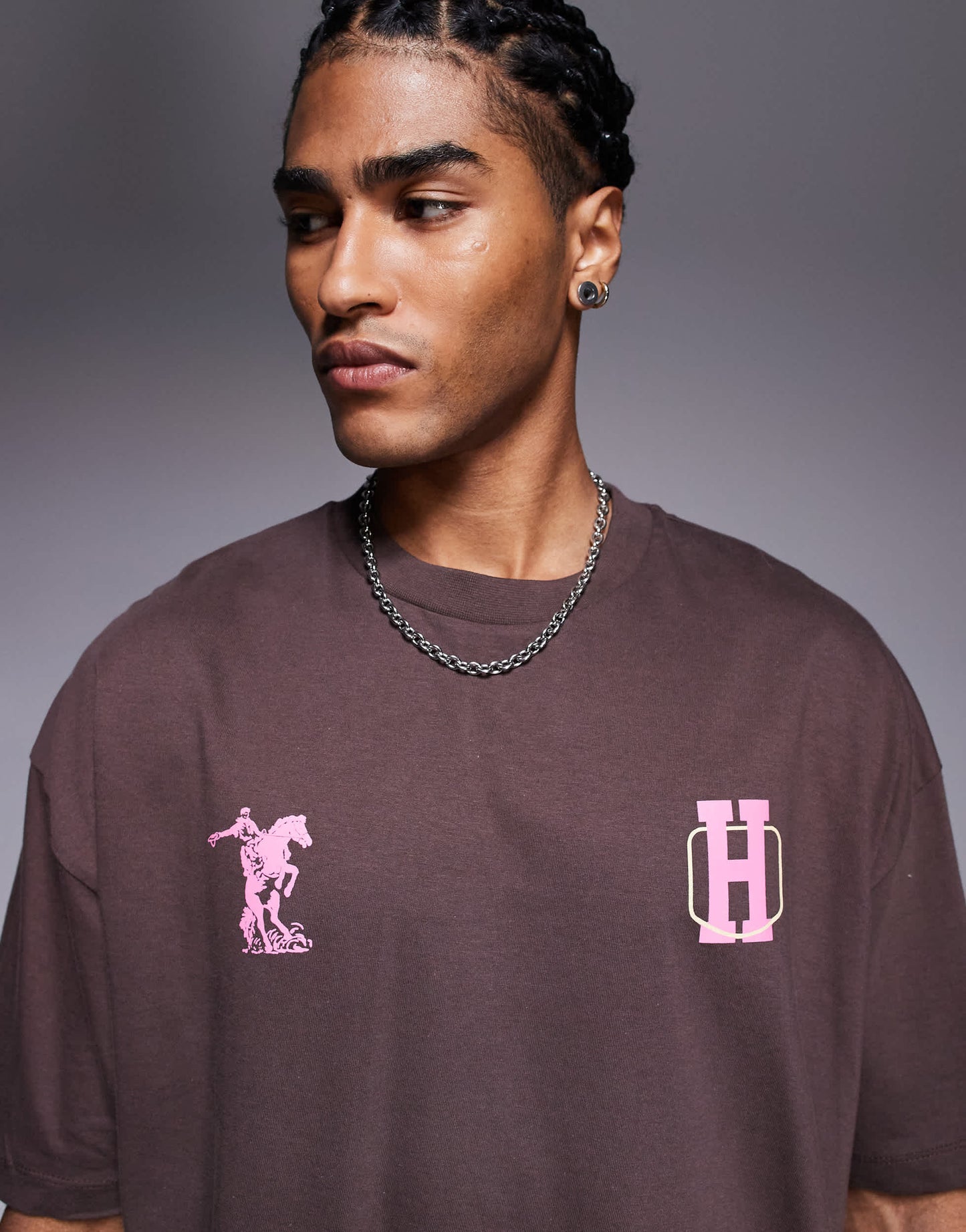 ASOS DESIGN oversized t-shirt wit sports graphic in brown