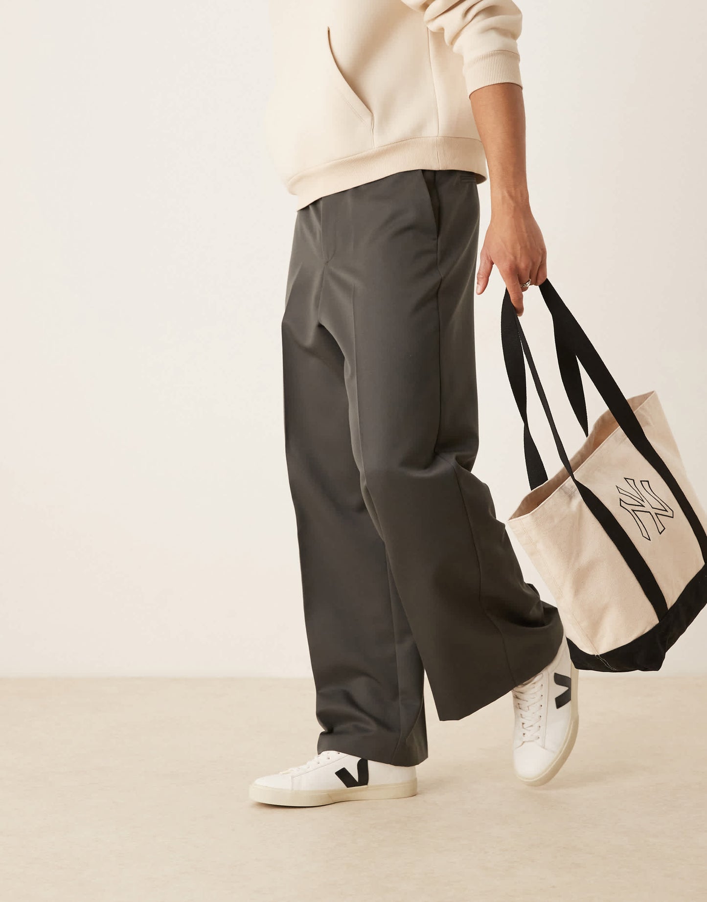 ASOS DESIGN smart loose leg trousers in charcoal