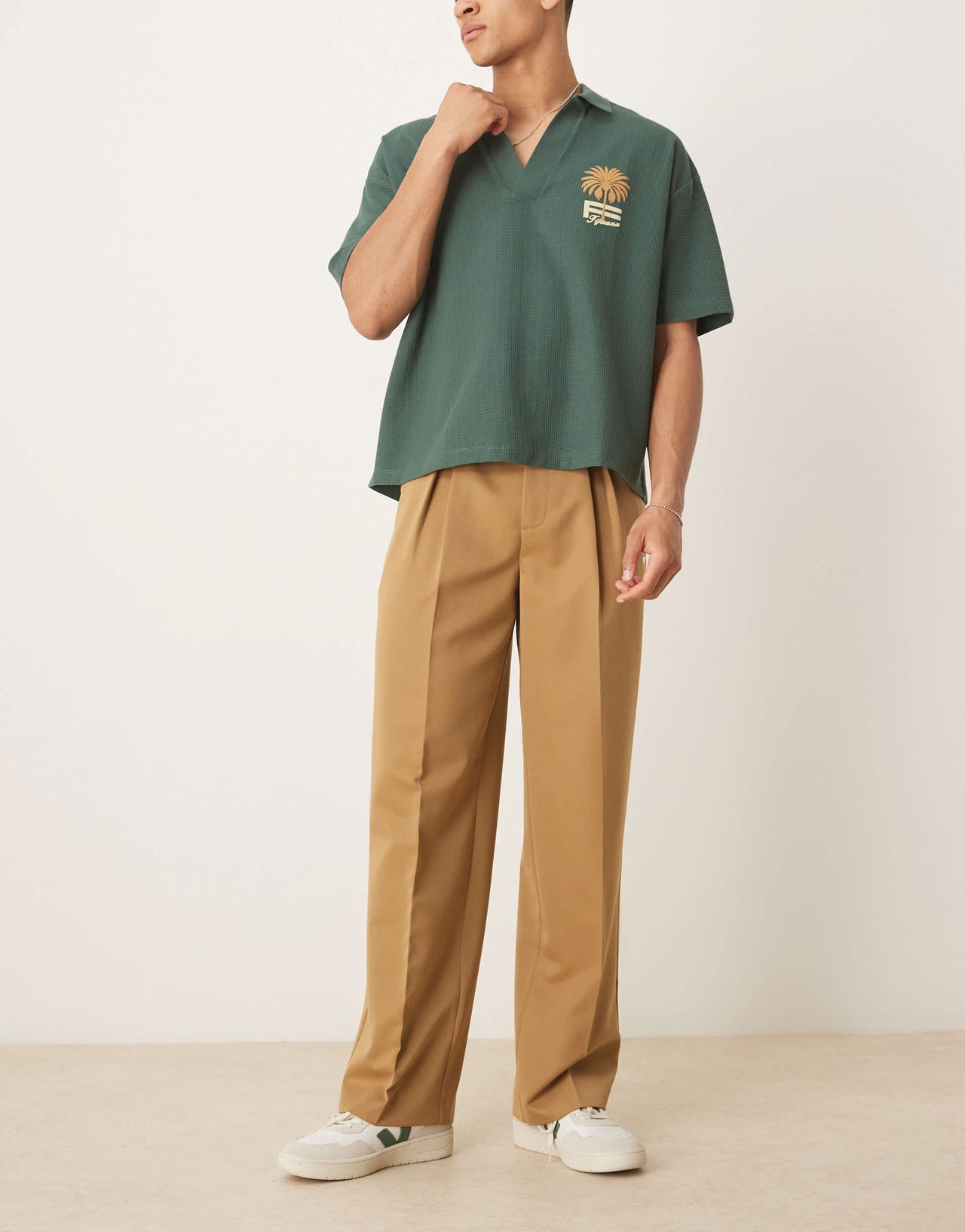 ASOS DESIGN smart wide leg trousers with inverted pleats in camel