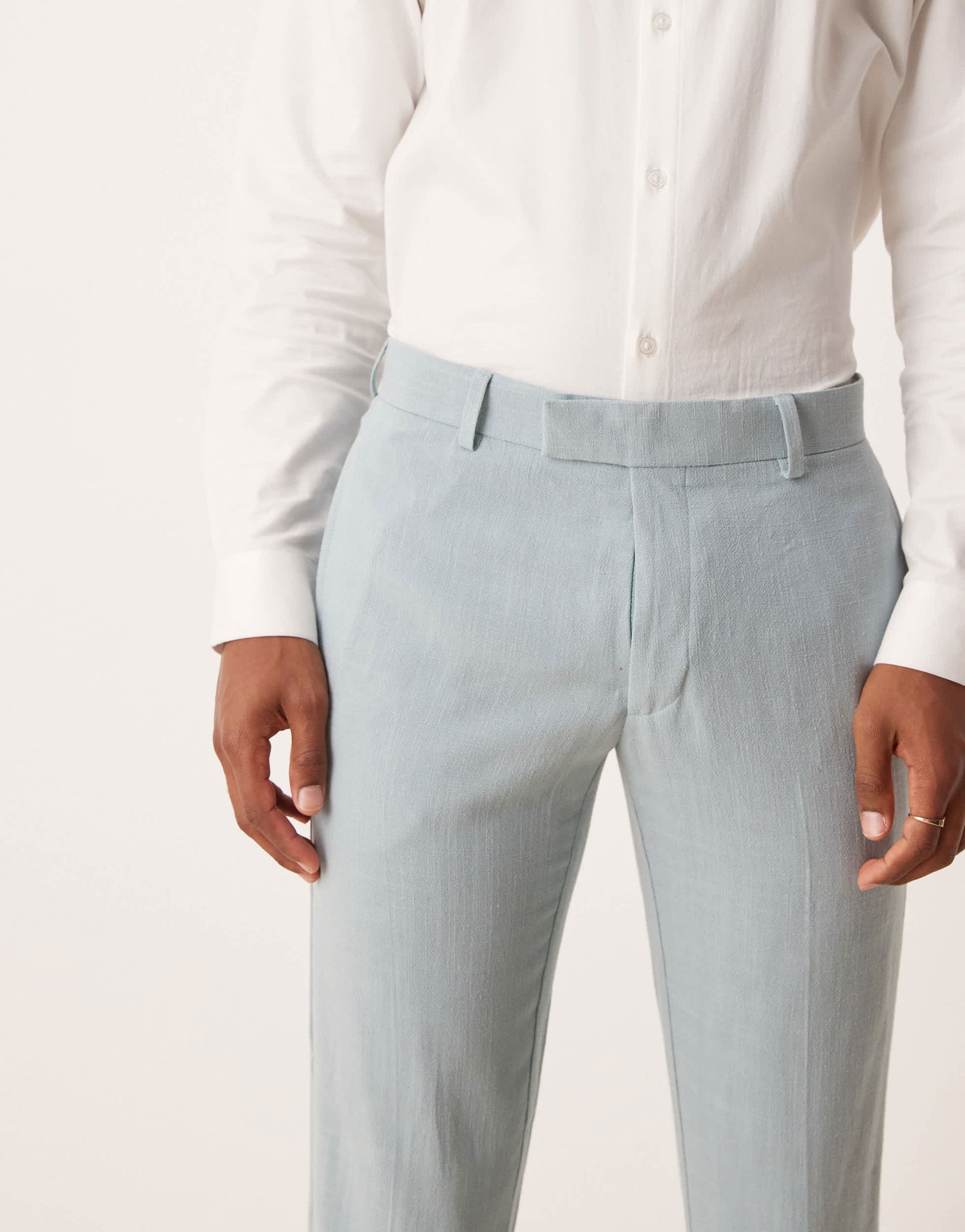 ASOS DESIGN skinny suit trousers with linen in light blue microtexture