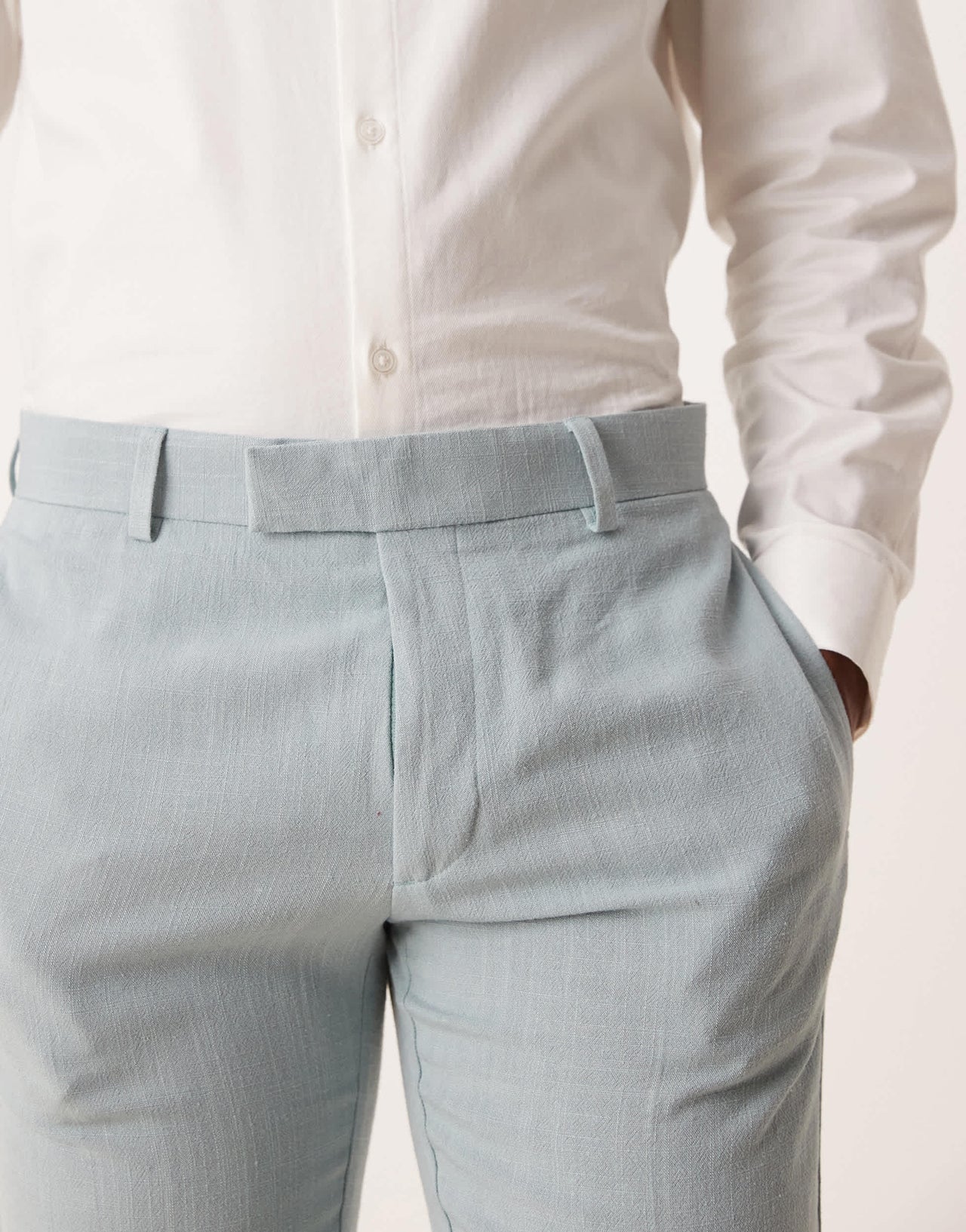 ASOS DESIGN skinny suit trousers with linen in light blue microtexture