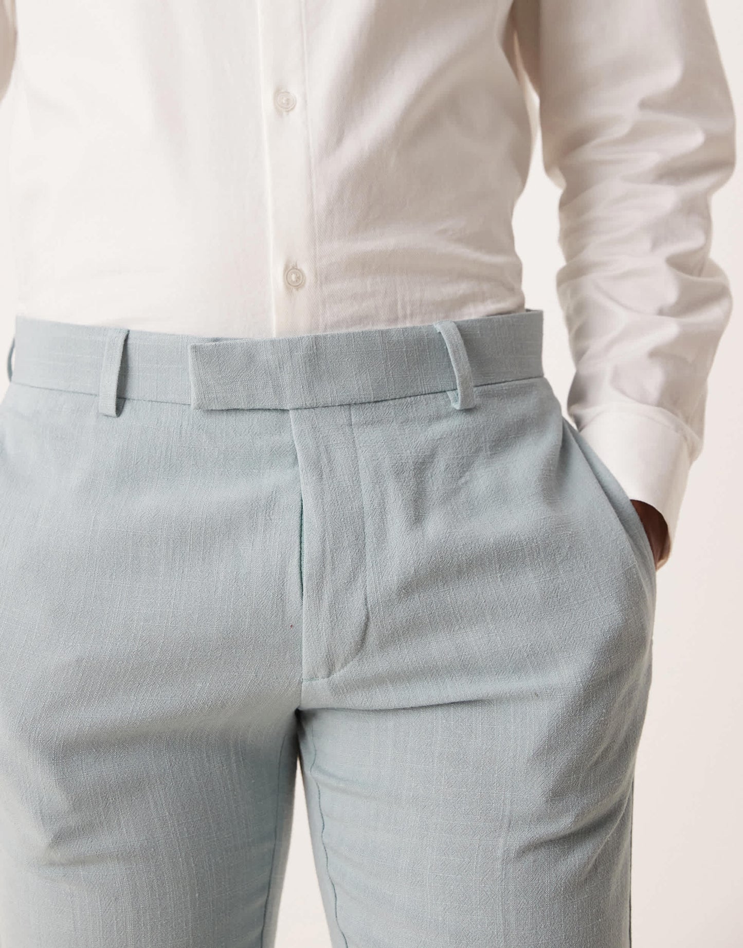ASOS DESIGN skinny suit trousers with linen in light blue microtexture