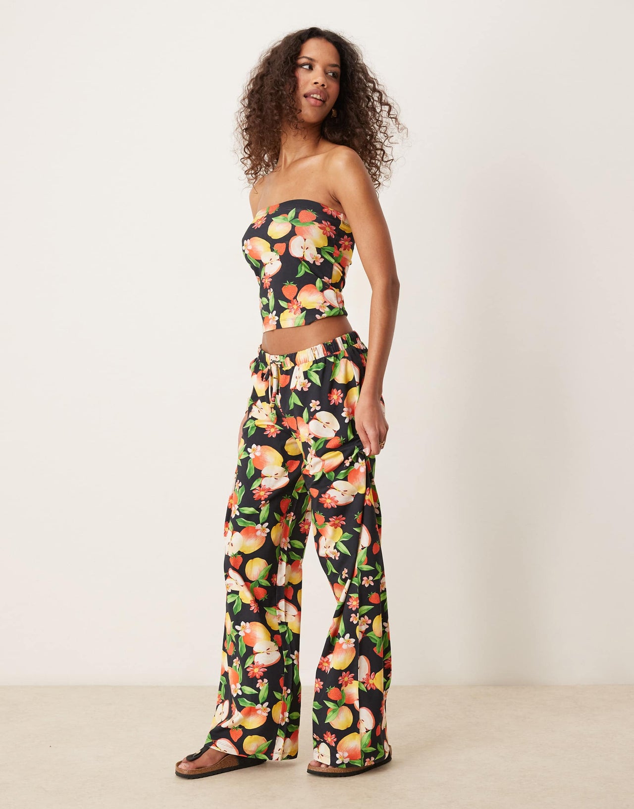 ASOS DESIGN wide leg trouser co-ord in fruit print
