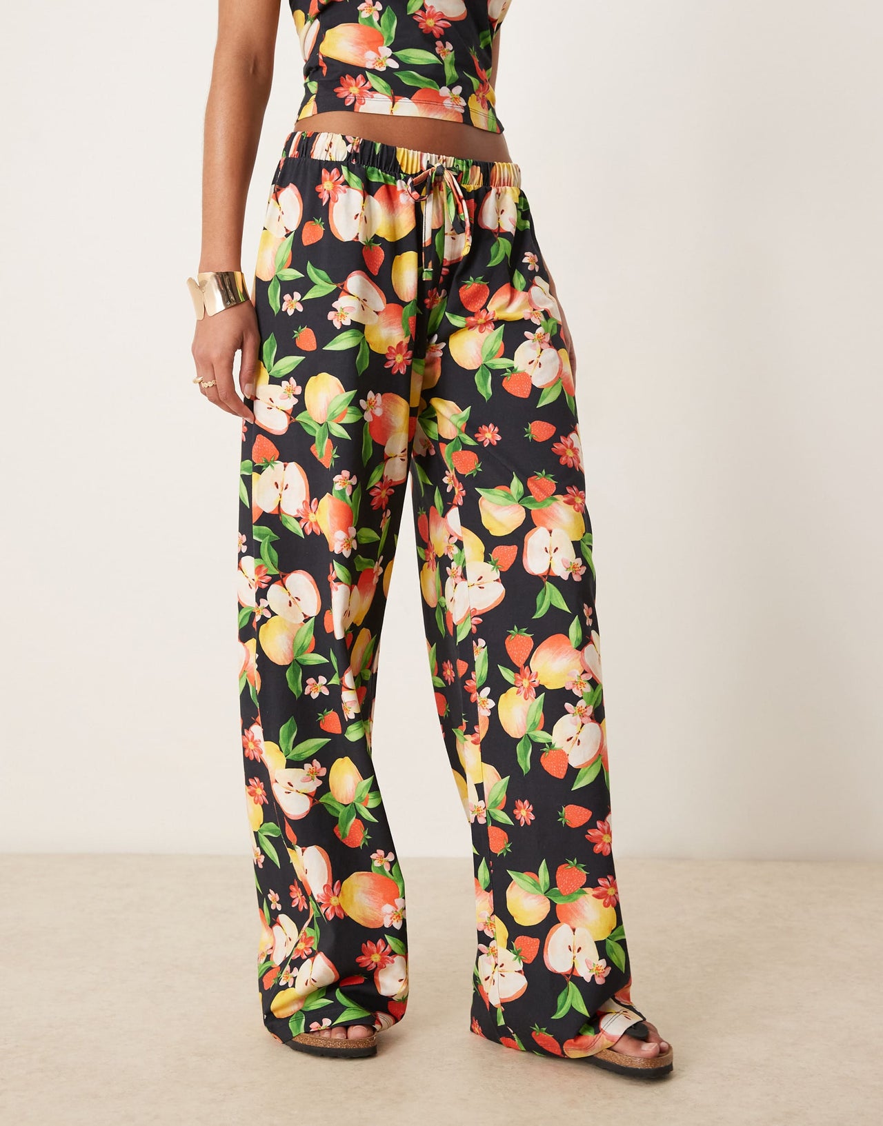 ASOS DESIGN wide leg trouser co-ord in fruit print