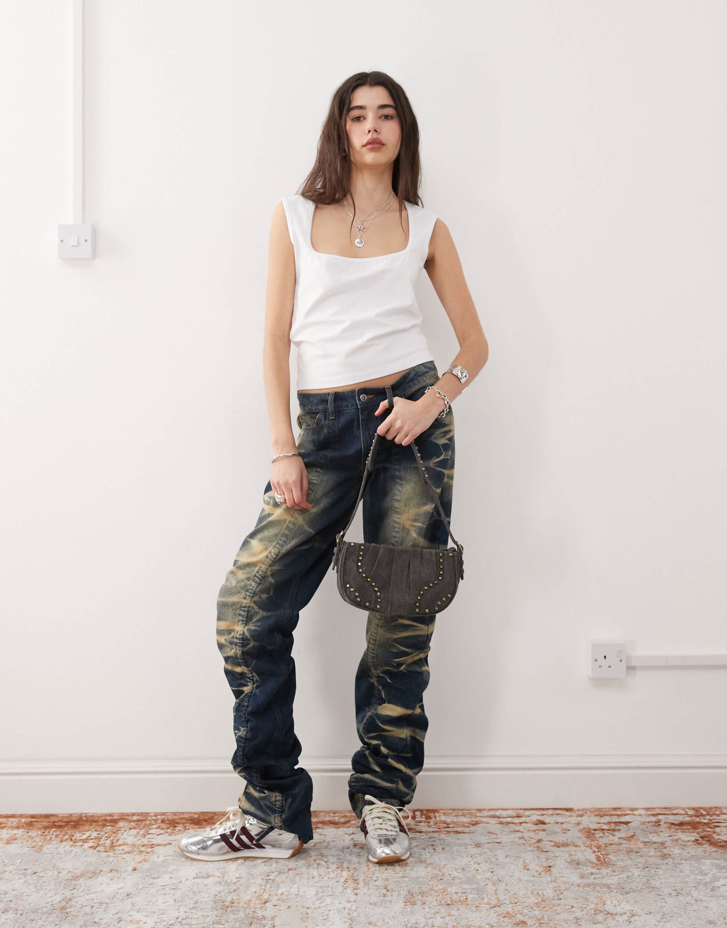 COLLUSION square neck top in white