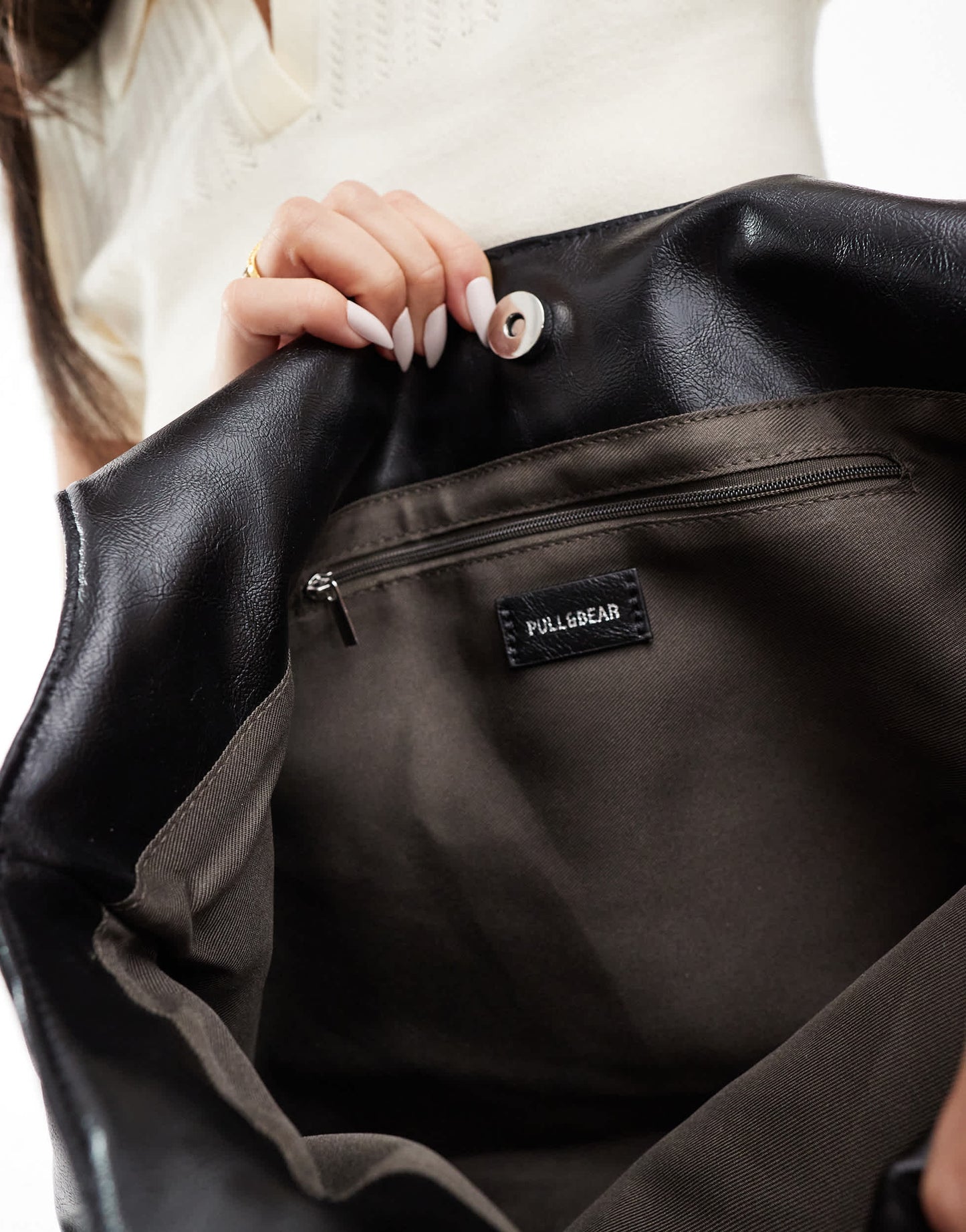 Pull&Bear faux leather shopper in black