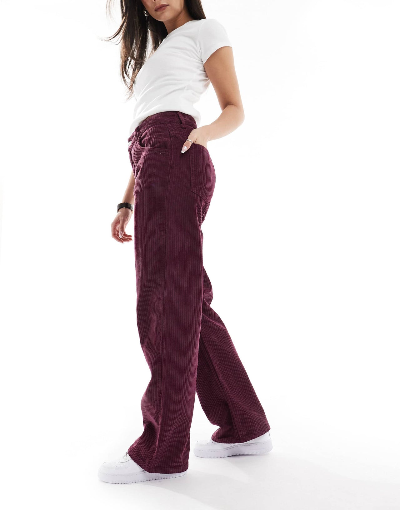 ASOS DESIGN cord baggy boyfriend jean in plum