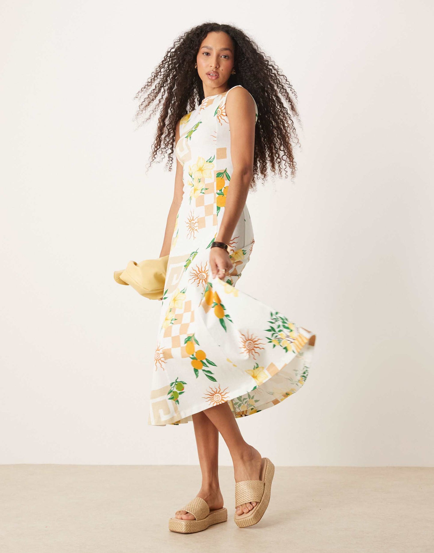 ASOS Design cotton sleeveless midi sundress in postcard print