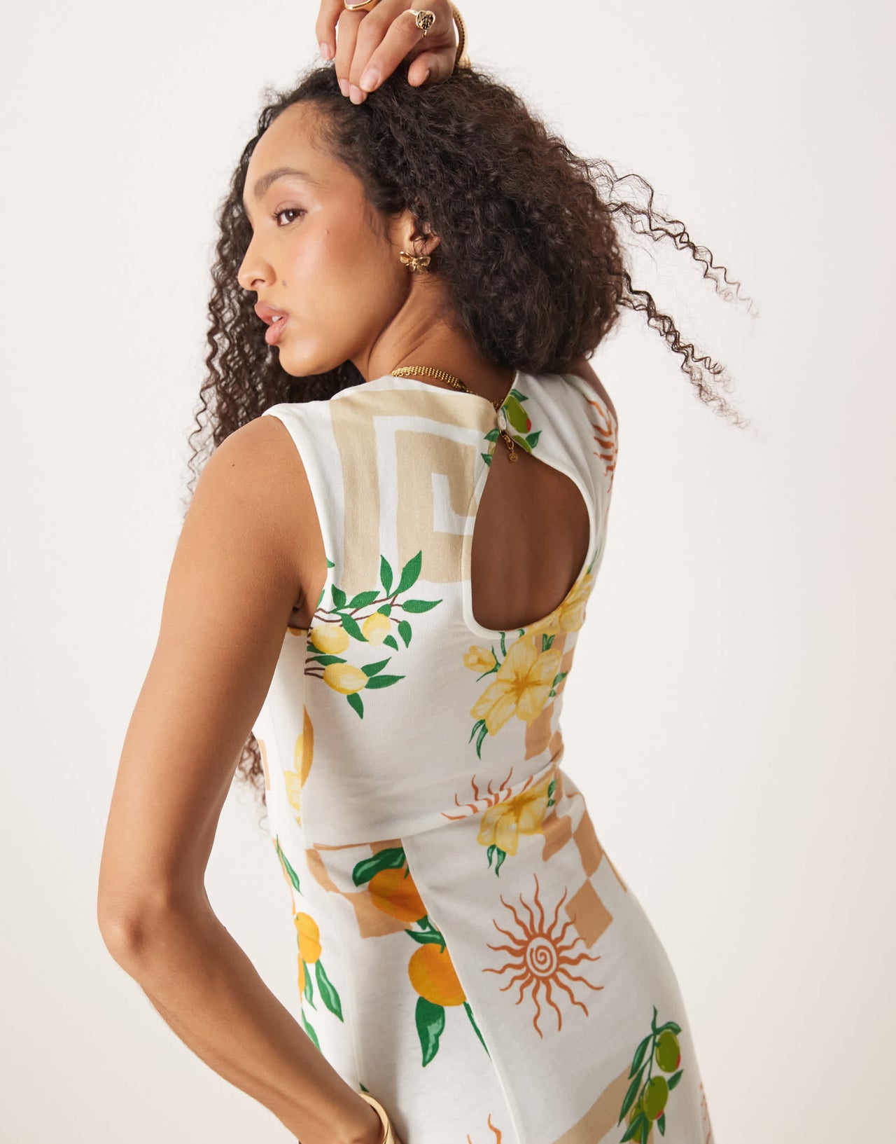 ASOS Design cotton sleeveless midi sundress in postcard print