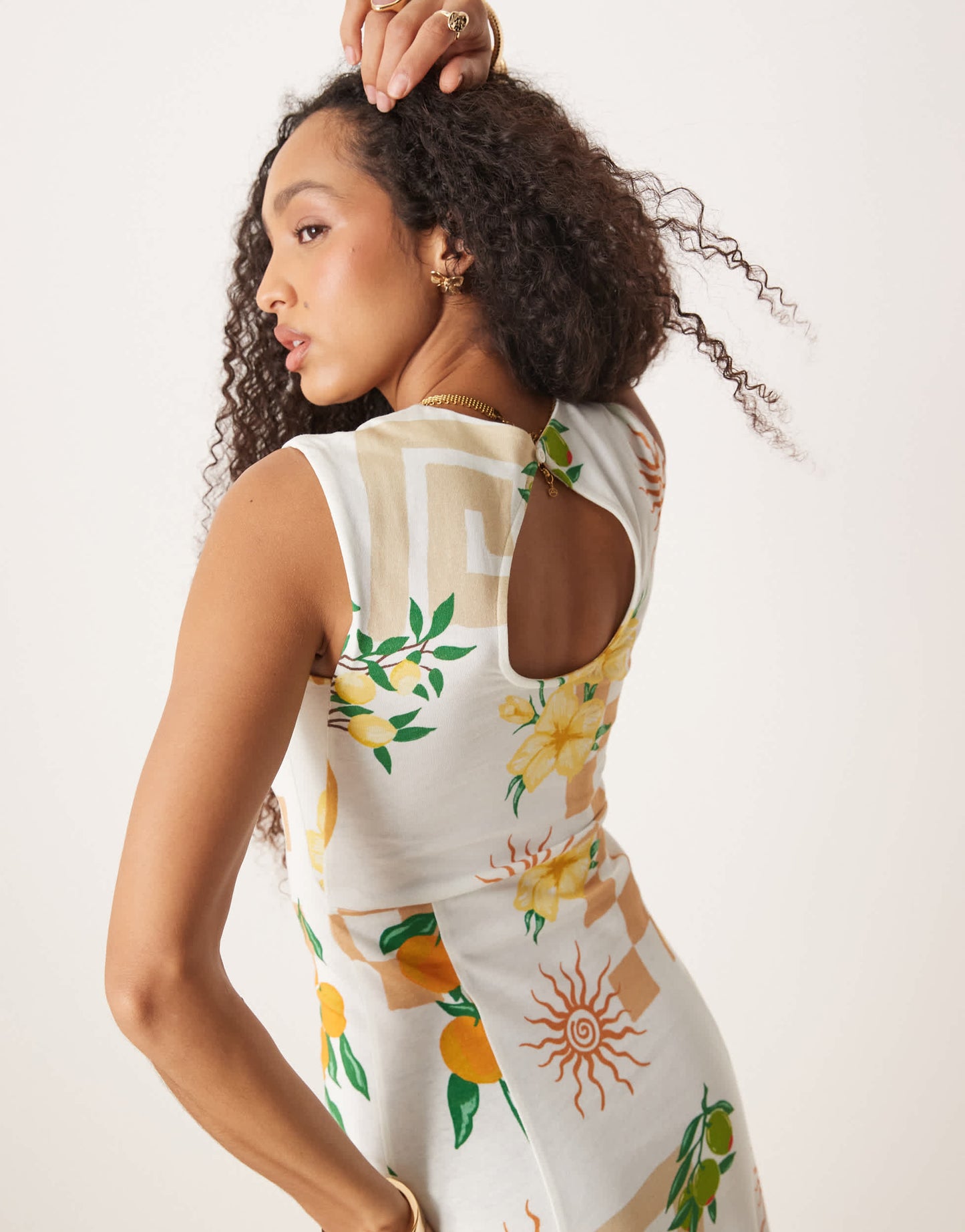 ASOS Design cotton sleeveless midi sundress in postcard print