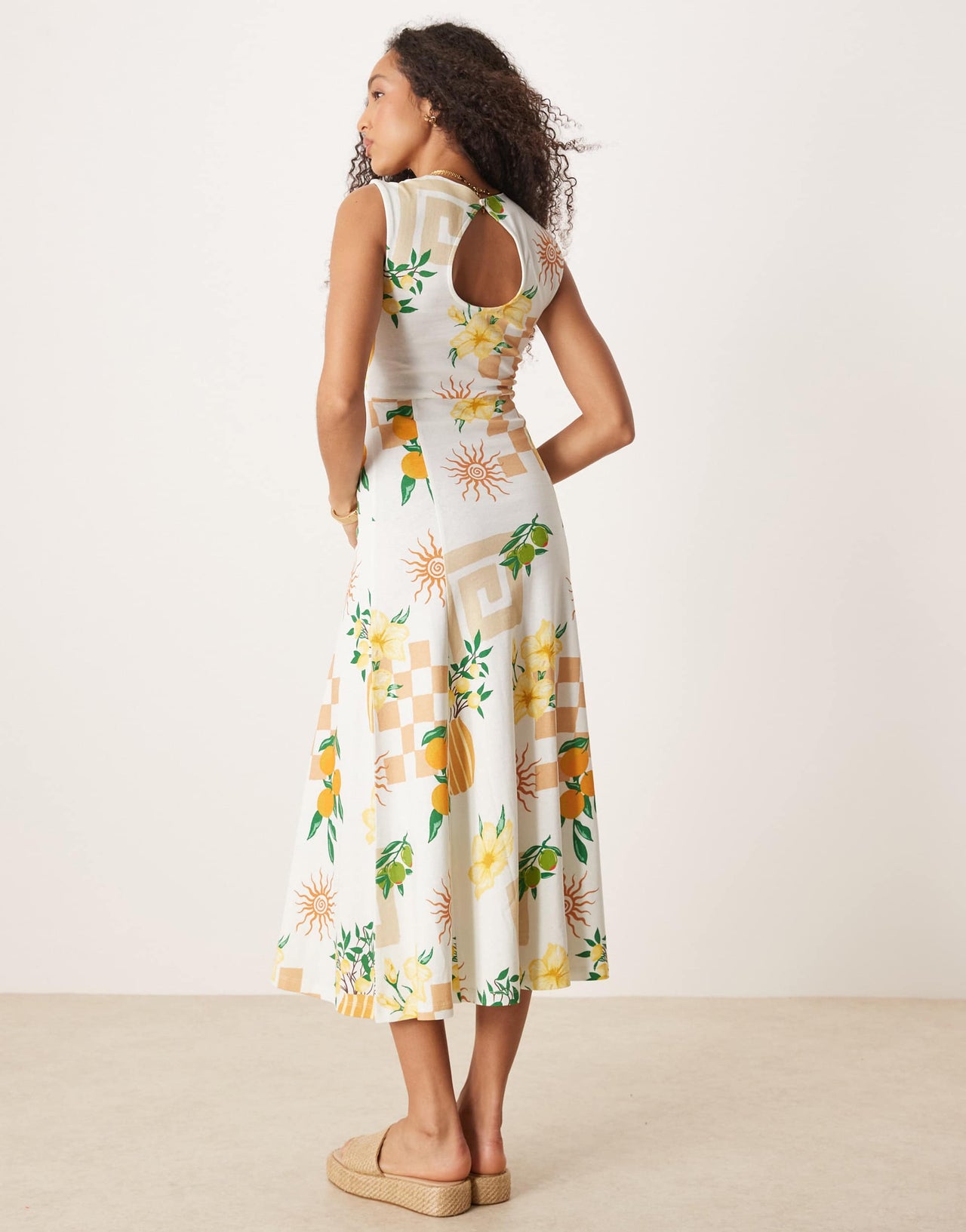 ASOS Design cotton sleeveless midi sundress in postcard print