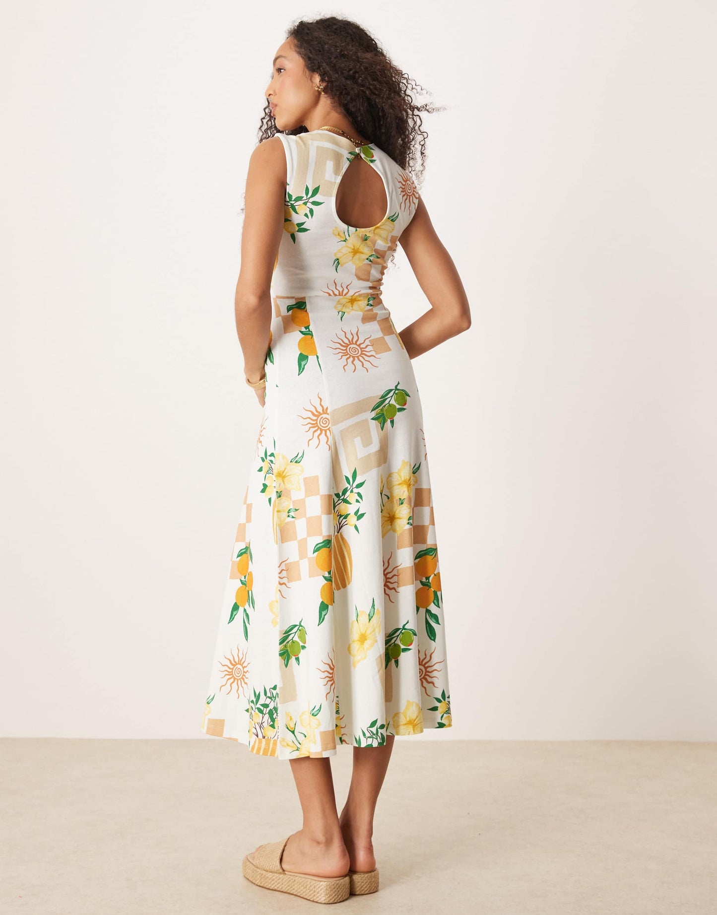 ASOS Design cotton sleeveless midi sundress in postcard print
