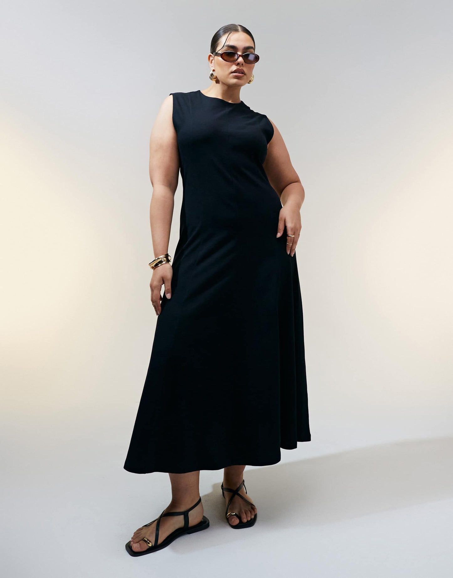 ASOS Design Curve cotton sleeveless midi sundress in black