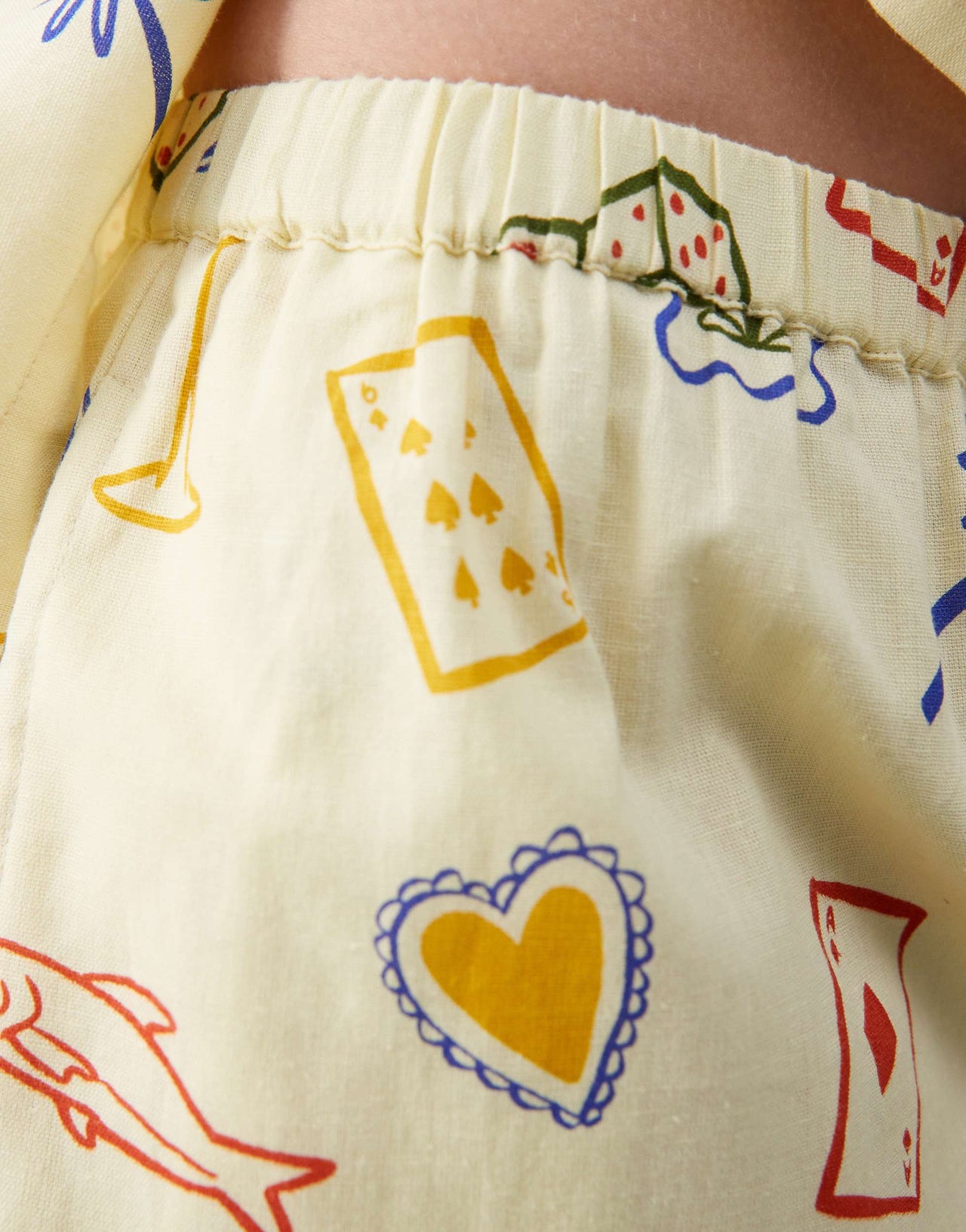 Reclaimed Vintage pull on relaxed beach short in yellow postcard print