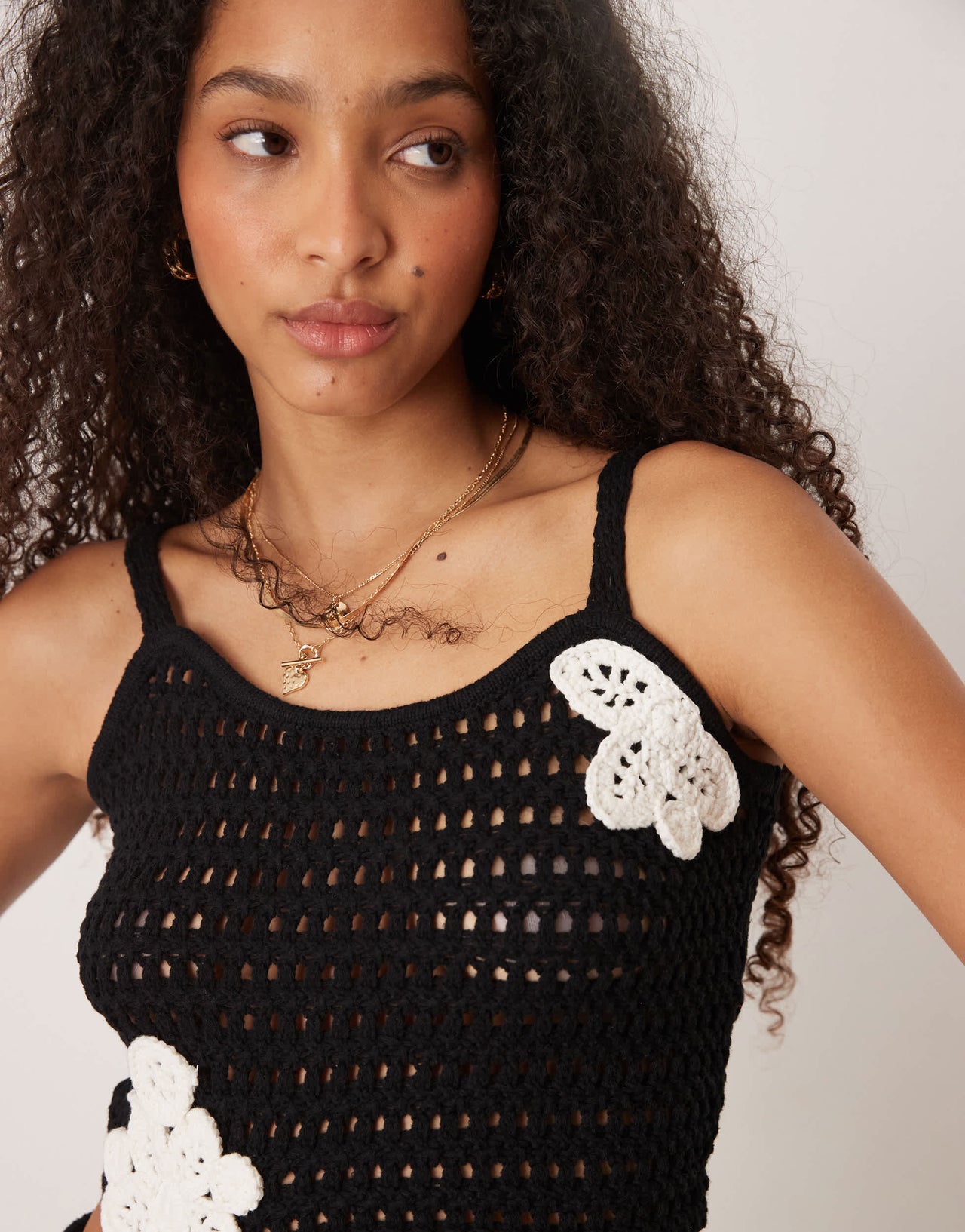 ASOS DESIGN knitted cami top with crochet patch detail co-ord in mono