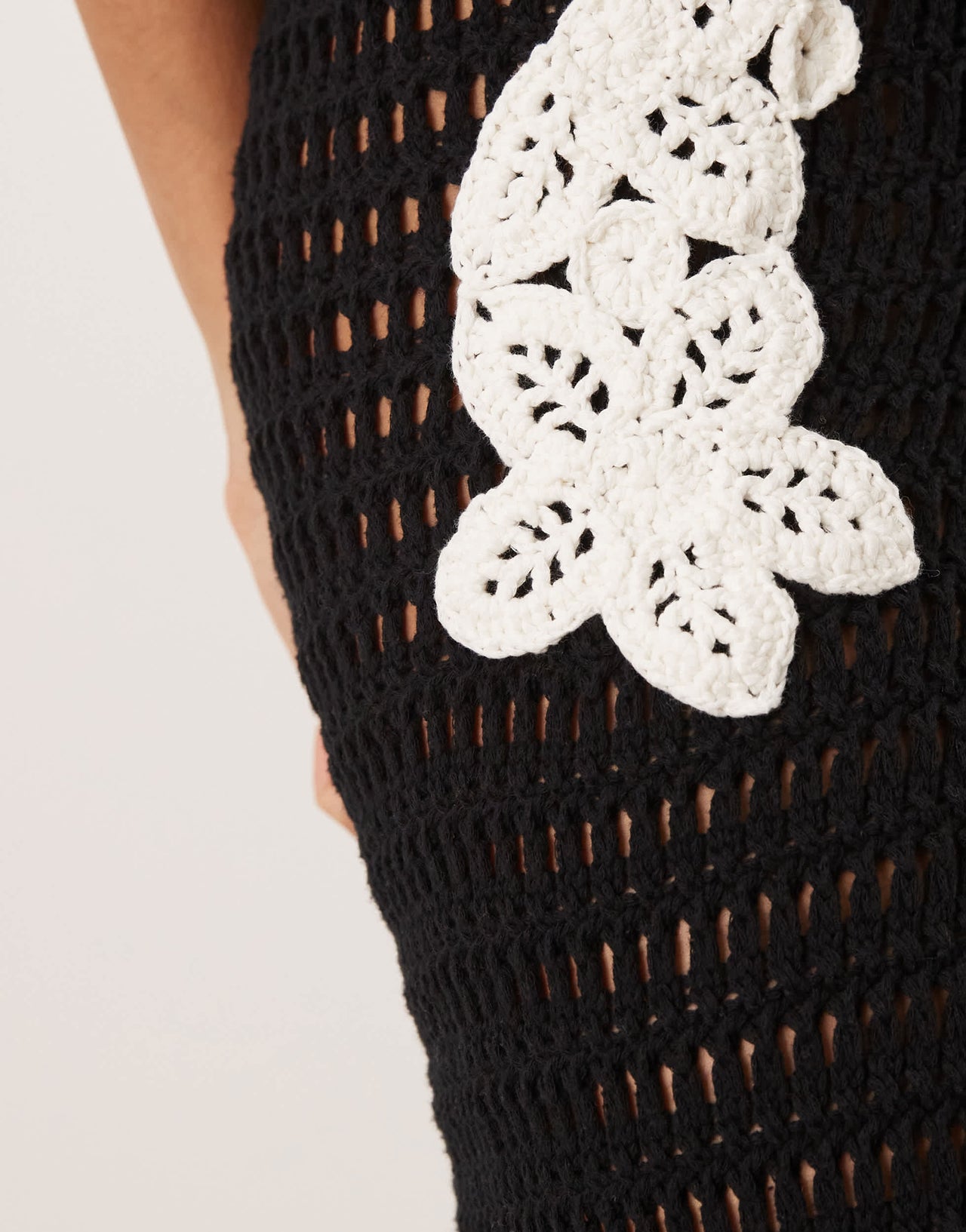 ASOS DESIGN knitted crochet wide leg trouser co-ord with flower patch detail in mono