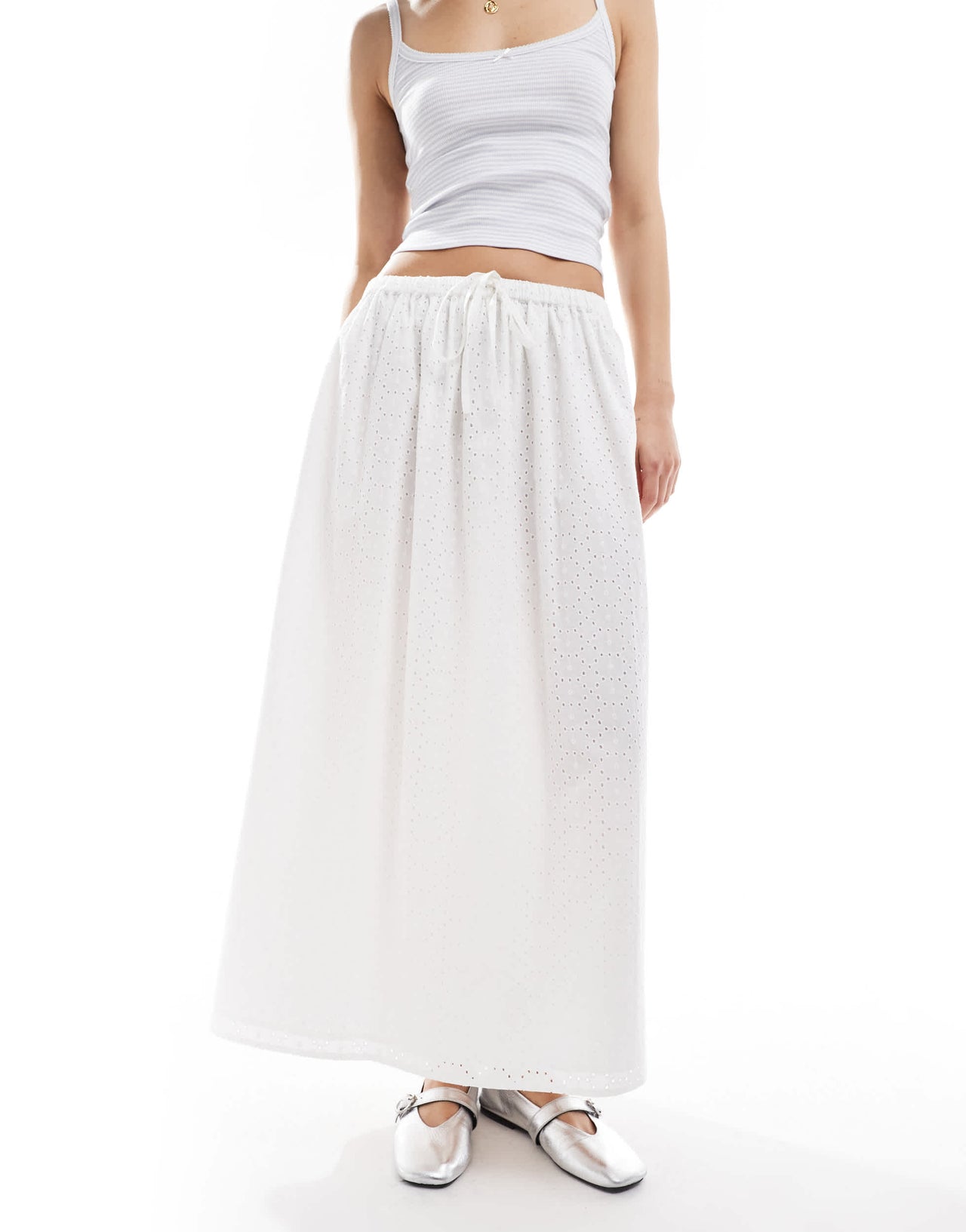 Miss Selfridge broderie maxi skirt in white