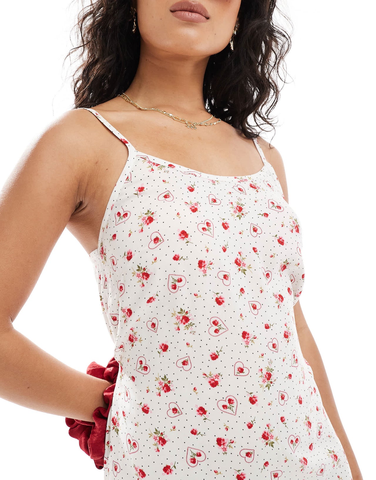 Miss Selfridge strappy scoop neck maxi slip dress in heart print