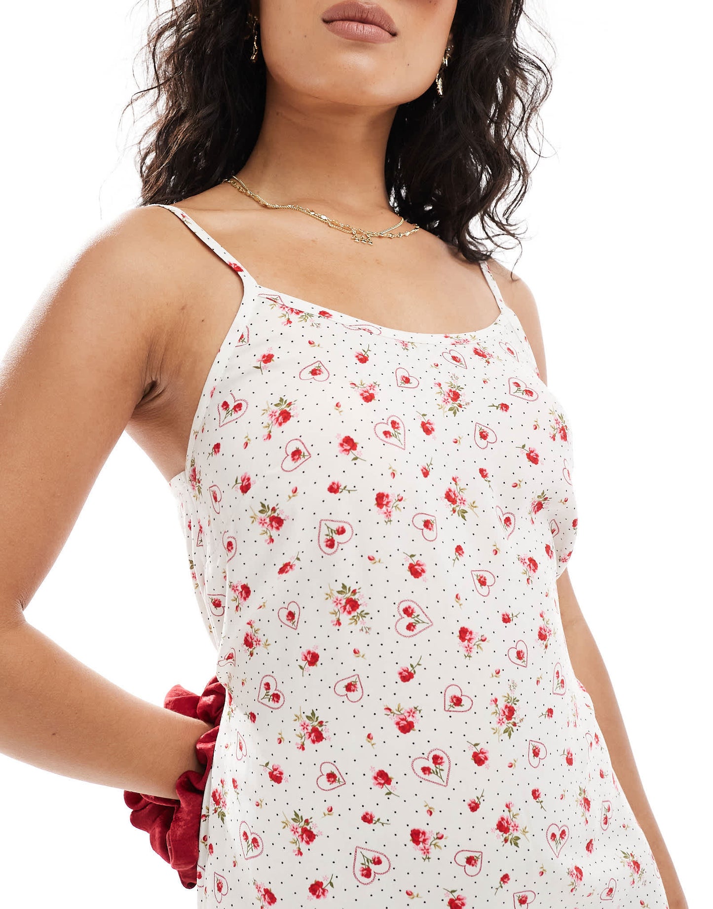 Miss Selfridge strappy scoop neck maxi slip dress in heart print