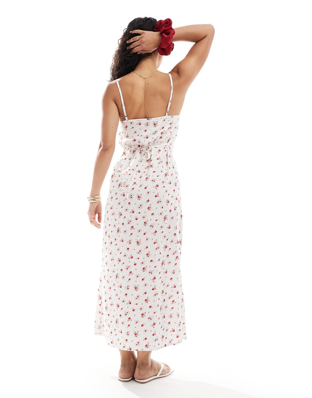 Miss Selfridge strappy scoop neck maxi slip dress in heart print