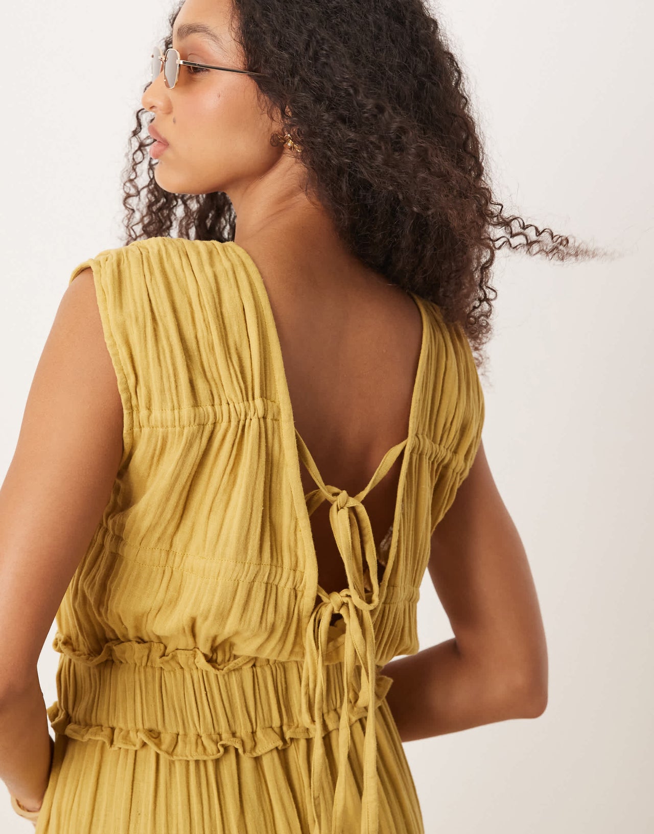ASOS DESIGN double cloth gathered bust jumpsuit in avacado green