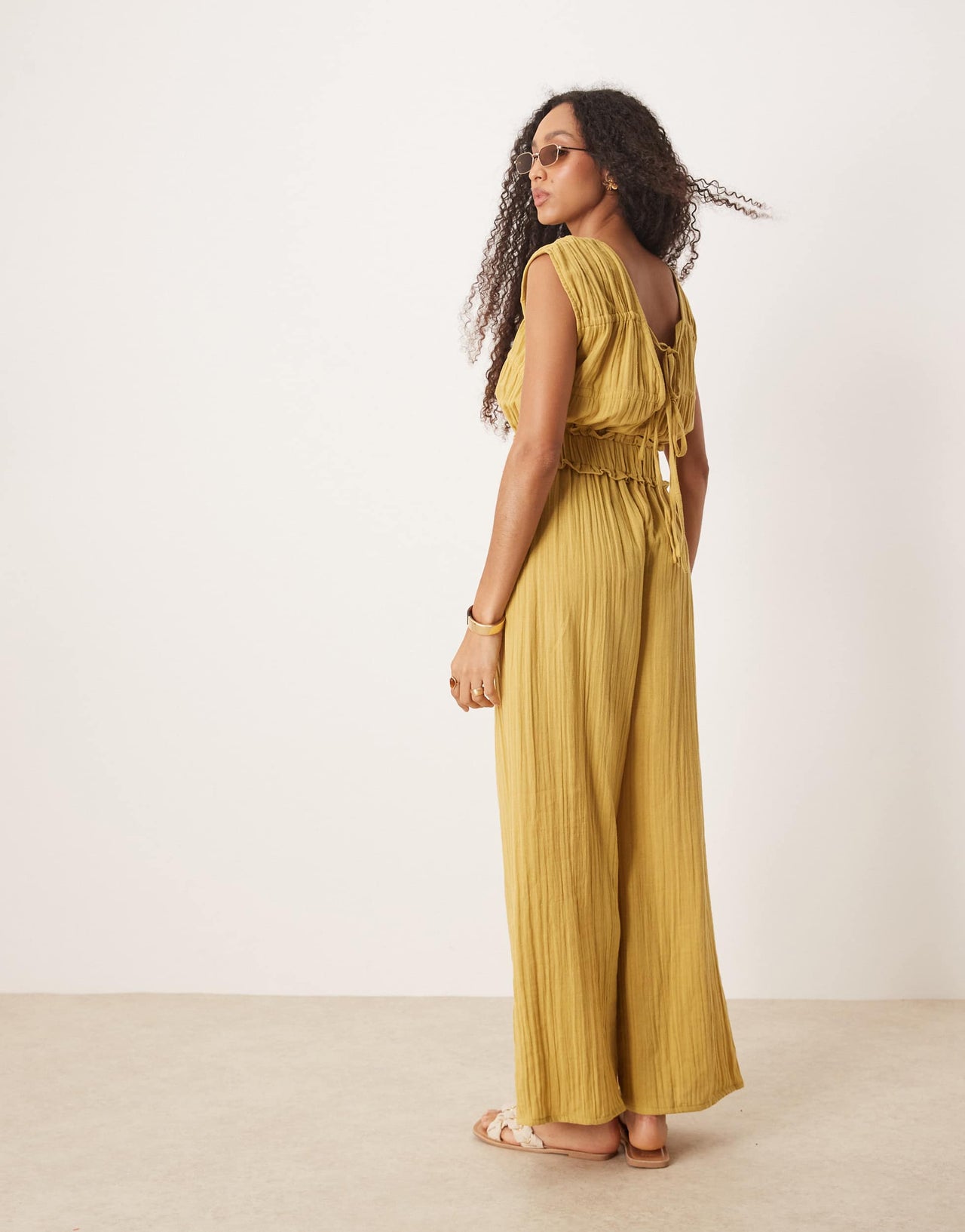 ASOS DESIGN double cloth gathered bust jumpsuit in avacado green